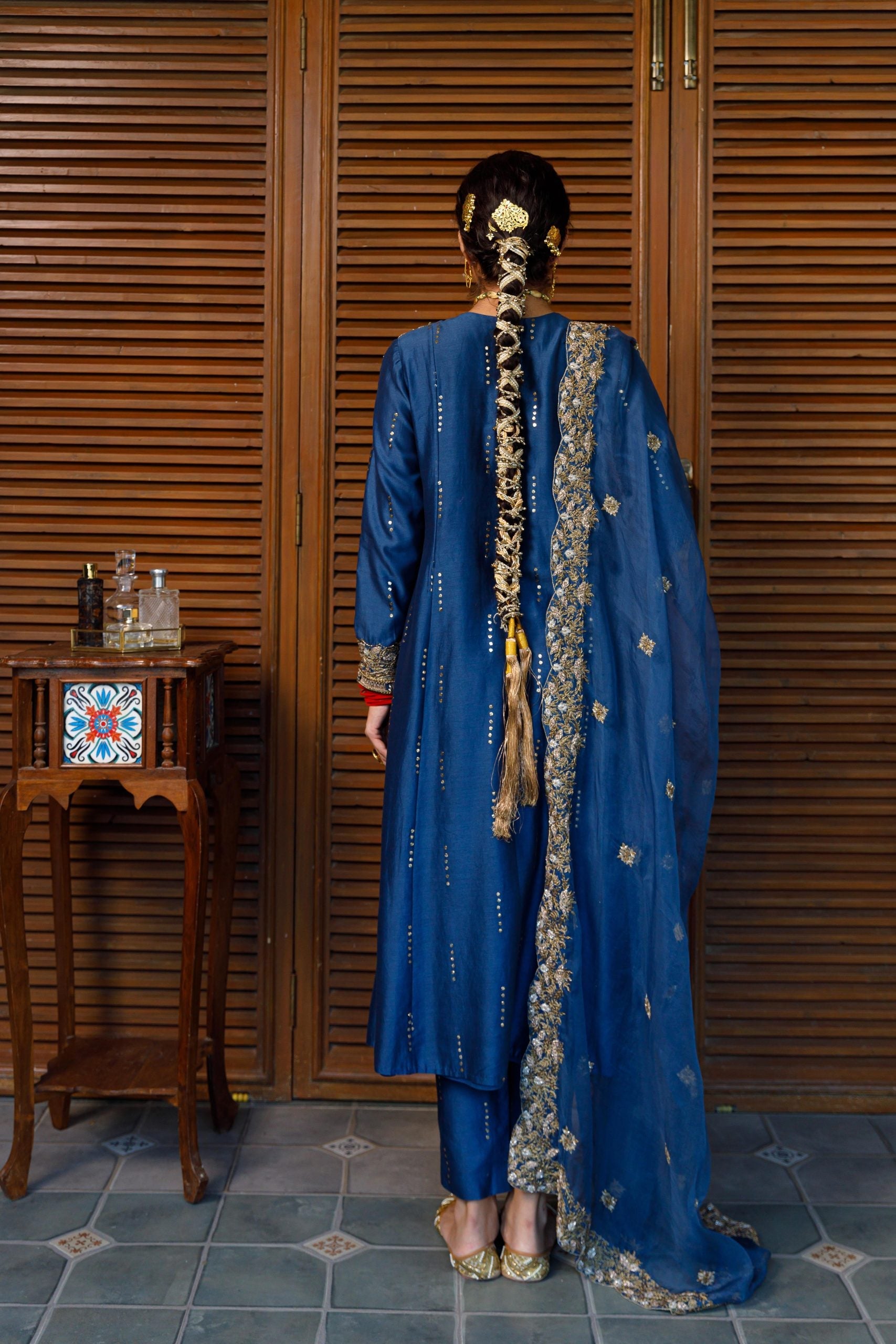 Ruksaan Navy Embroidred Yoke Kurta And Pant With Dupatta