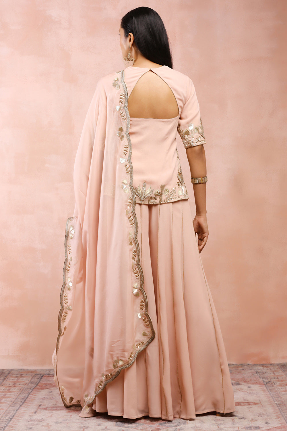 Rose Pink Bagh Embroidered Kurta With Sharara And Dupatta