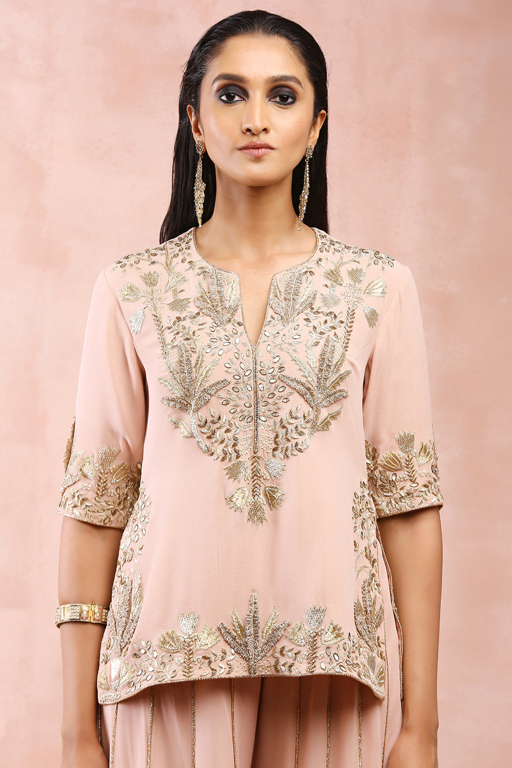 Rose Pink Bagh Embroidered Kurta With Sharara And Dupatta