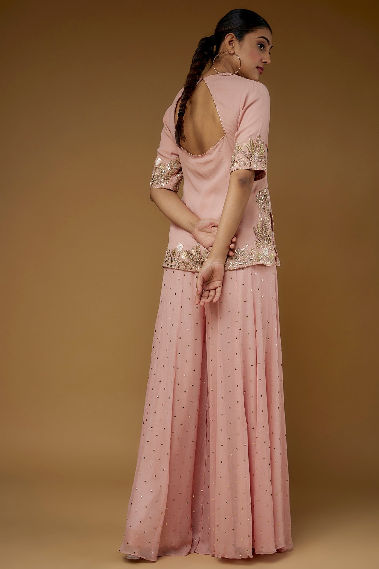 Rose Pink Embroidered Kurta And Sharara With Embroidered Dupatta