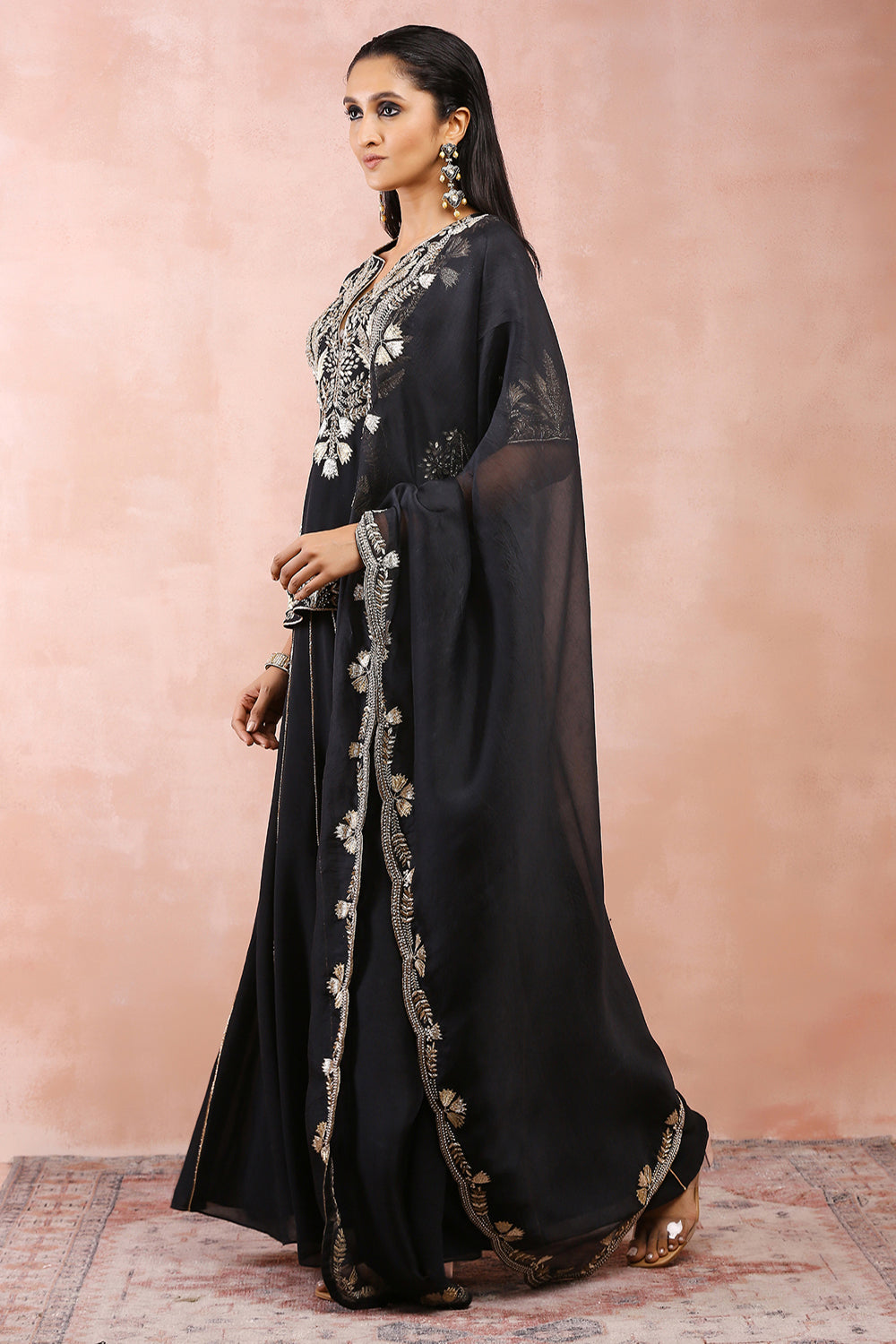 Black Bagh Embroidered Kurta With Sharara And Dupatta