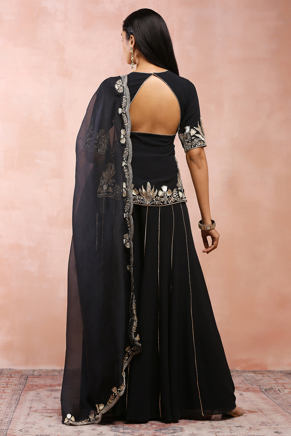 Black Bagh Embroidered Kurta With Sharara And Dupatta