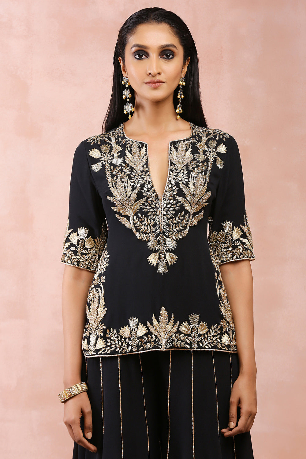 Black Bagh Embroidered Kurta With Sharara And Dupatta