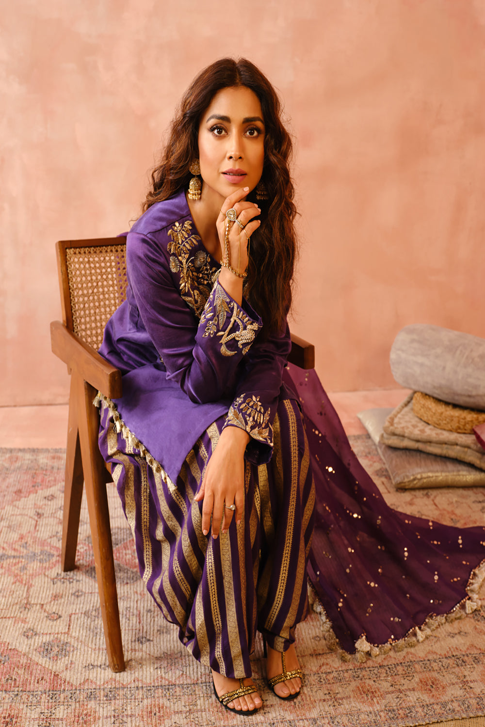 Purple Embroidered Kurta With Salwar And Dupatta