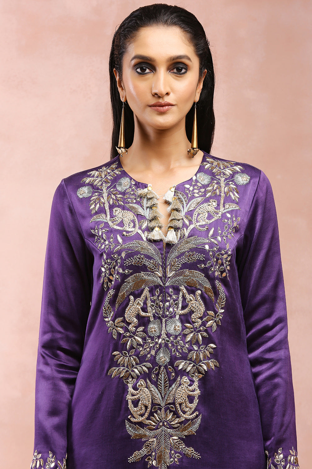 Purple Embroidered Kurta With Salwar And Dupatta