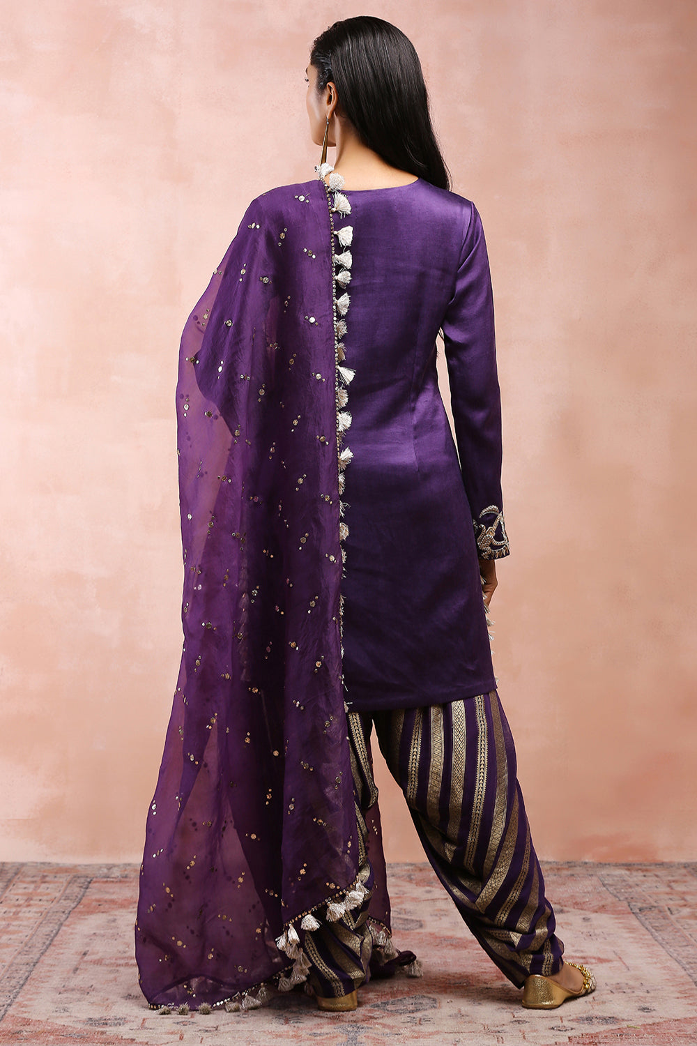 Purple Embroidered Kurta With Salwar And Dupatta