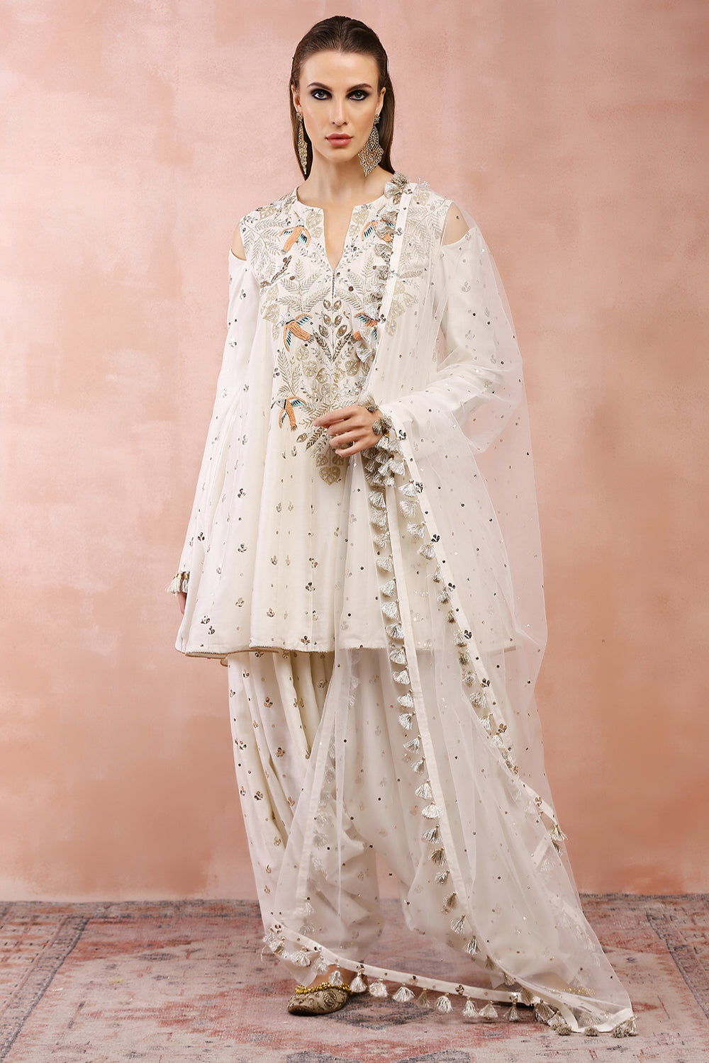 Off White Embroidered Kurta With Salwaar And Dupatta