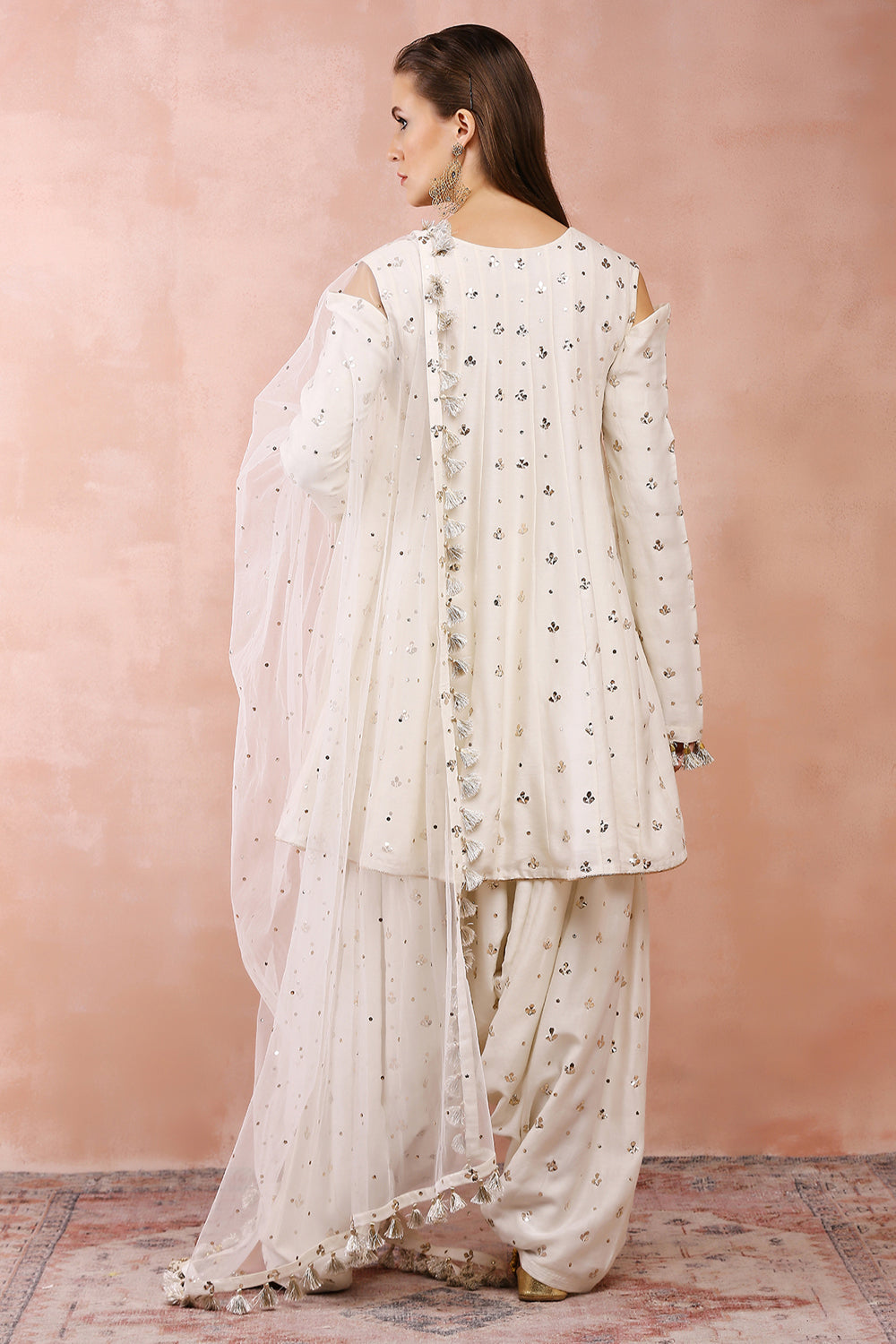 Off White Embroidered Kurta With Salwaar And Dupatta