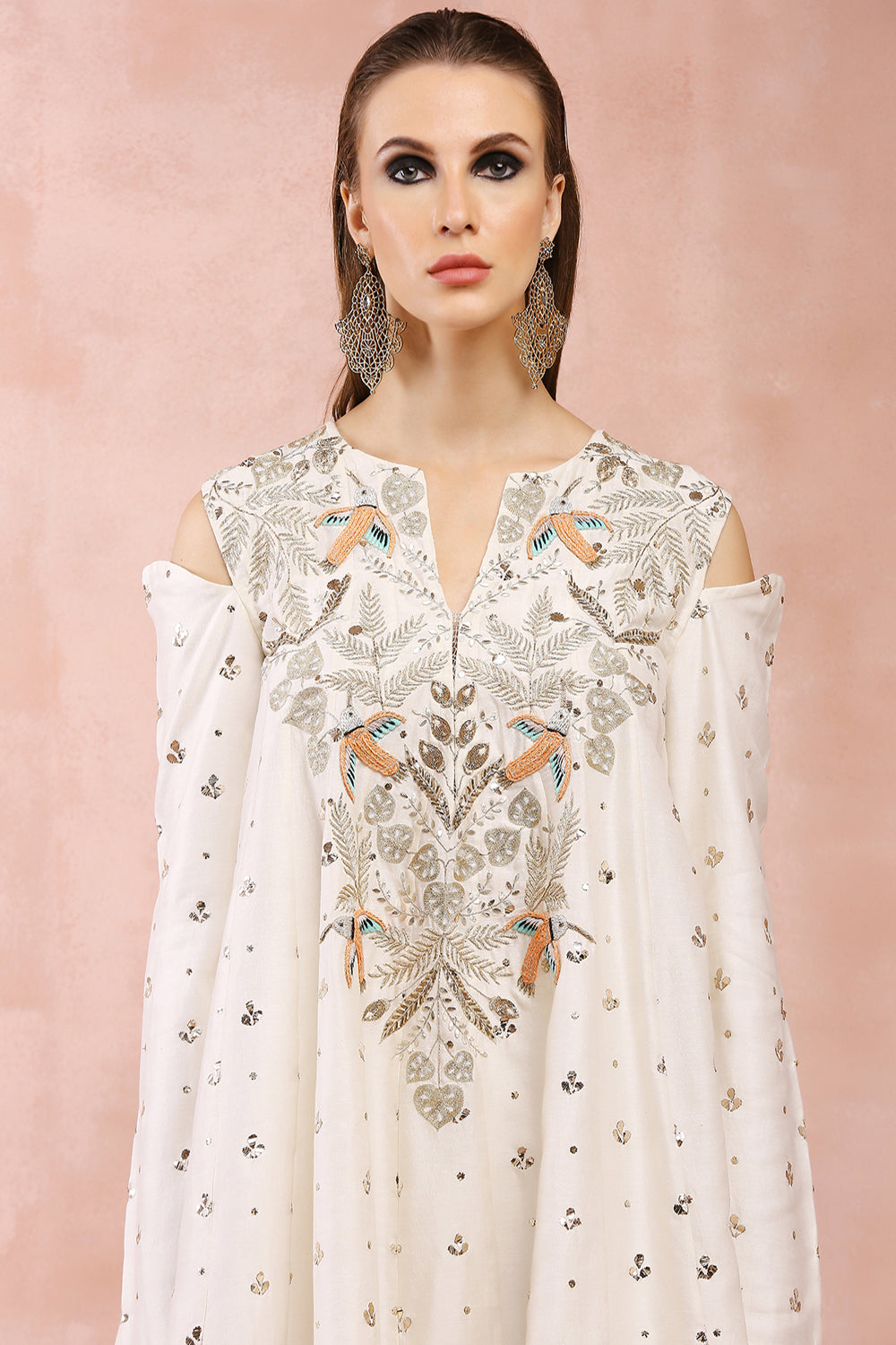 Off White Embroidered Kurta With Salwaar And Dupatta