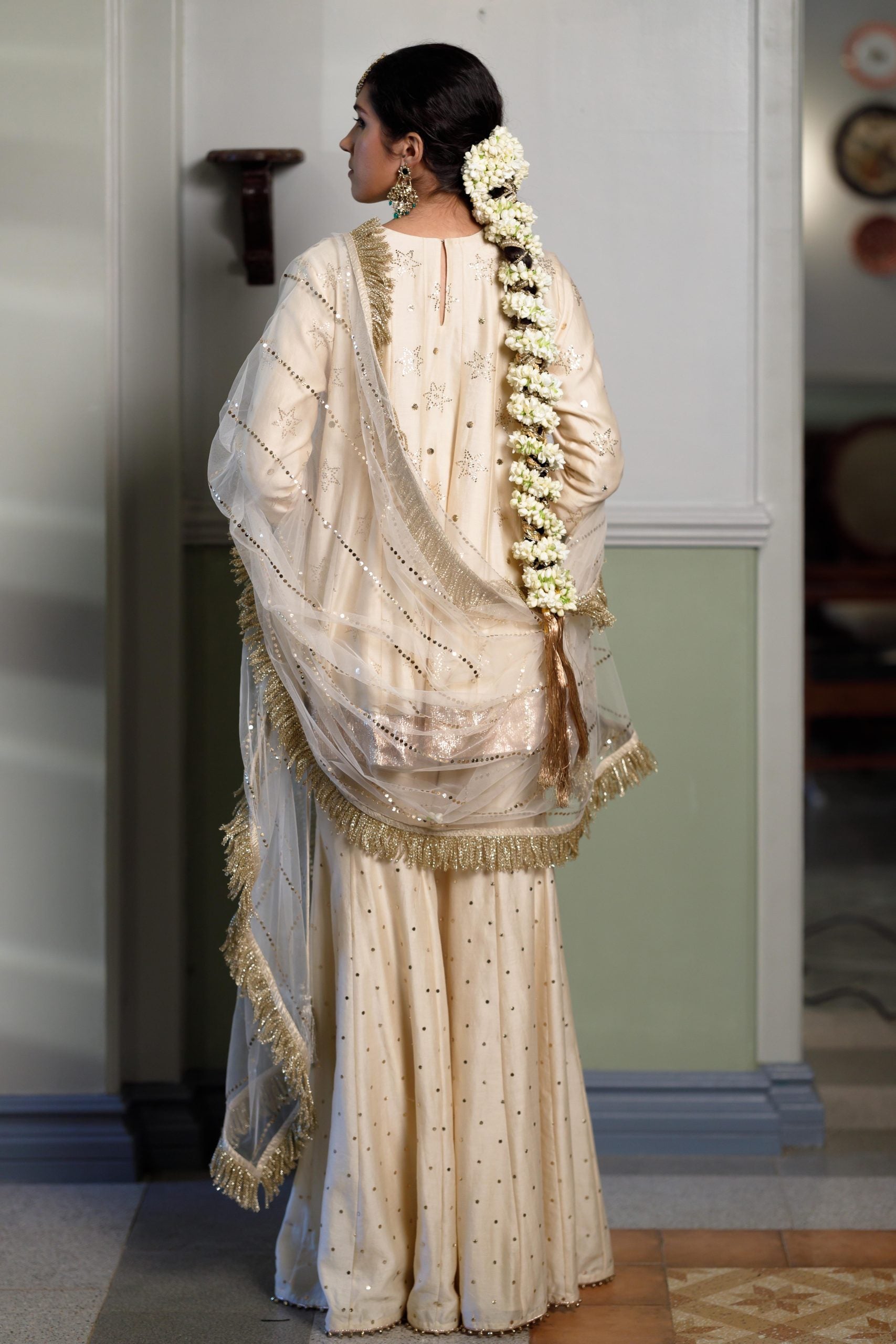 Afreen Stone Mukaish Silkmul Embroidered Kurta And Heavy Mukaish Silkmul Sharara With Mukaish Net Dupatta