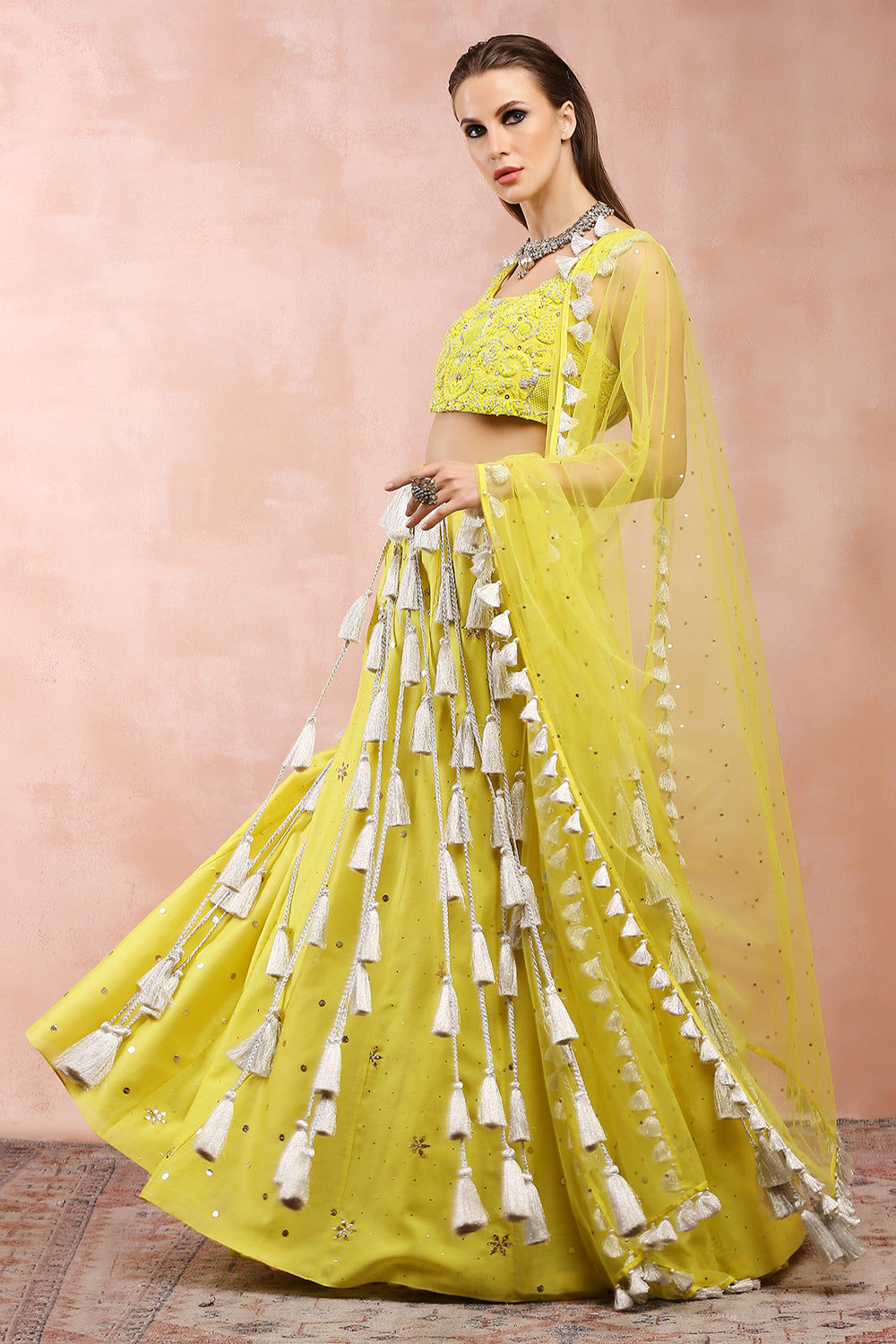 Yellow Embroidered Choli And Lehenga With Dupatta