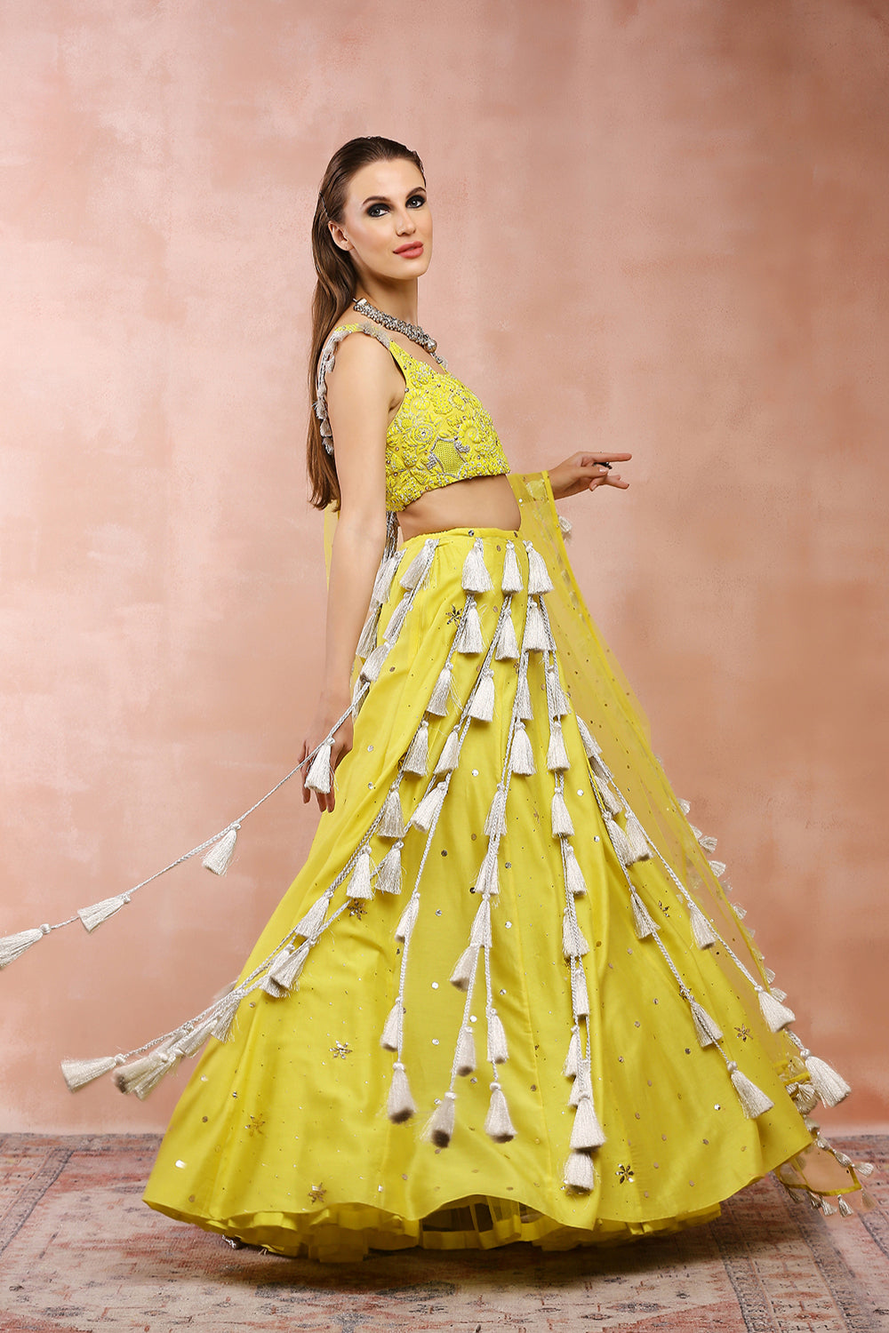 Yellow Embroidered Choli And Lehenga With Dupatta