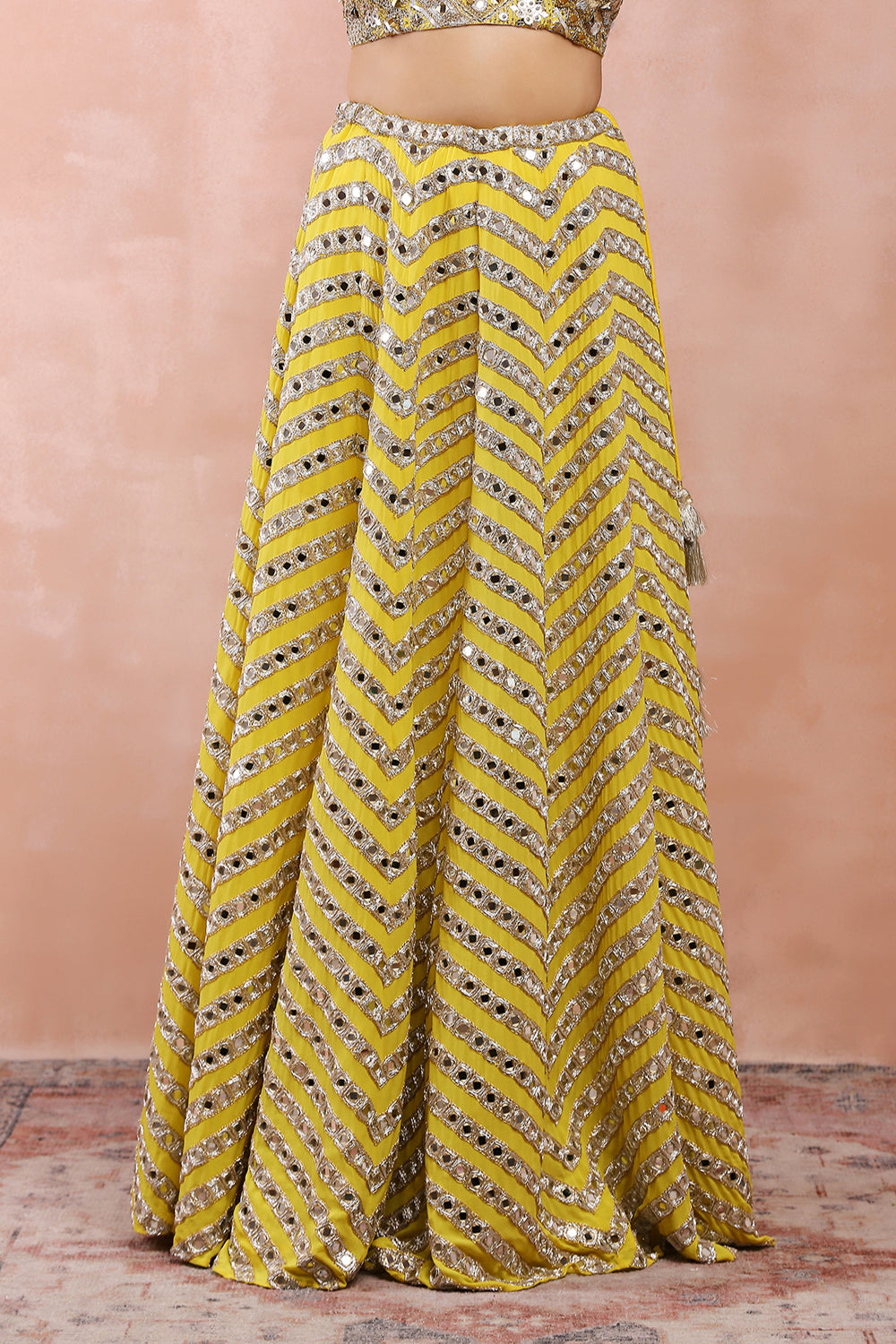 Yellow Embroidered Choli And Lehenga With Dupatta