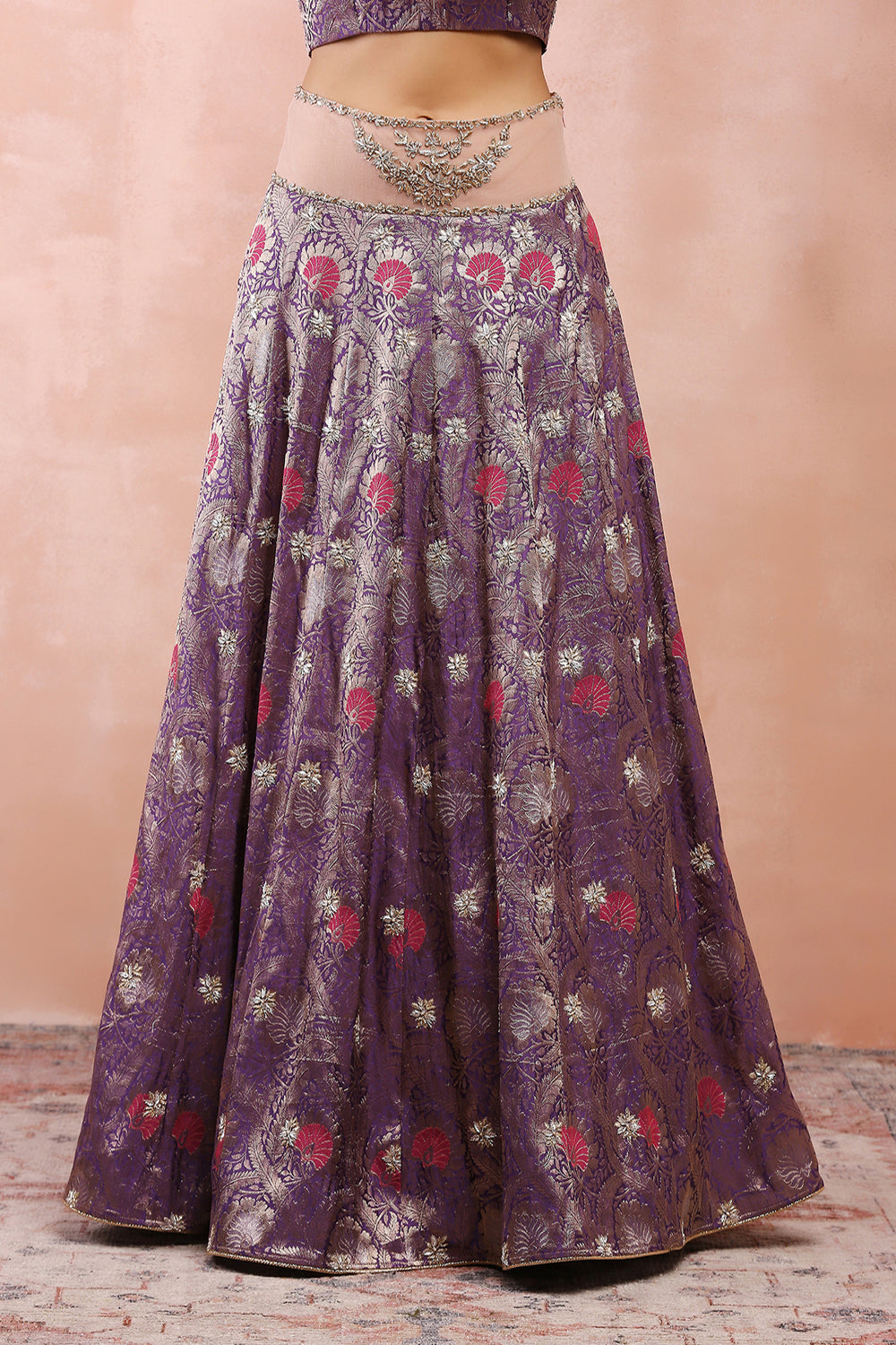 Purple Embroidered Choli And Lehenga With Rose Pink Dupatta