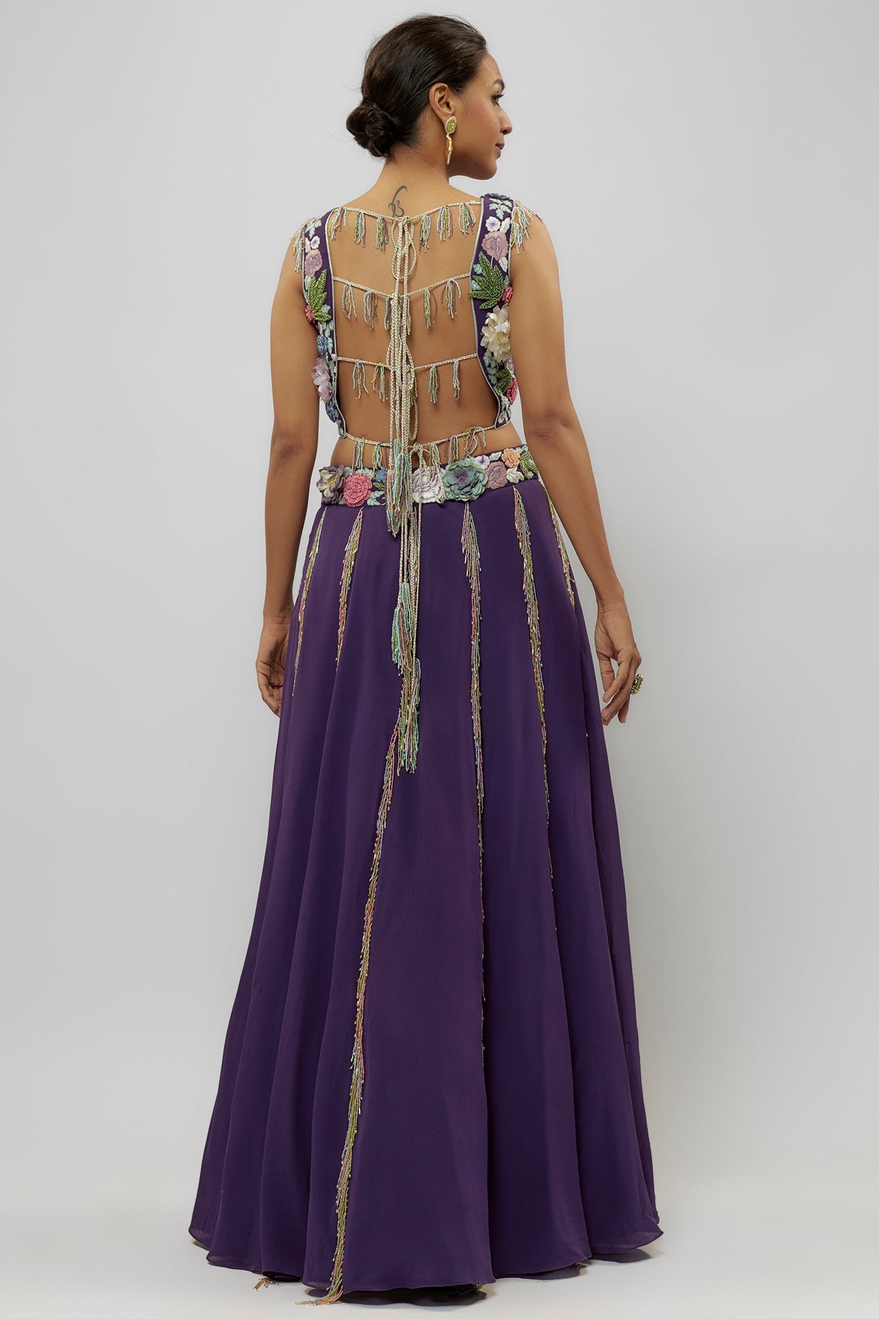 Purple Embroidered Choli With Lehenga And Dupatta