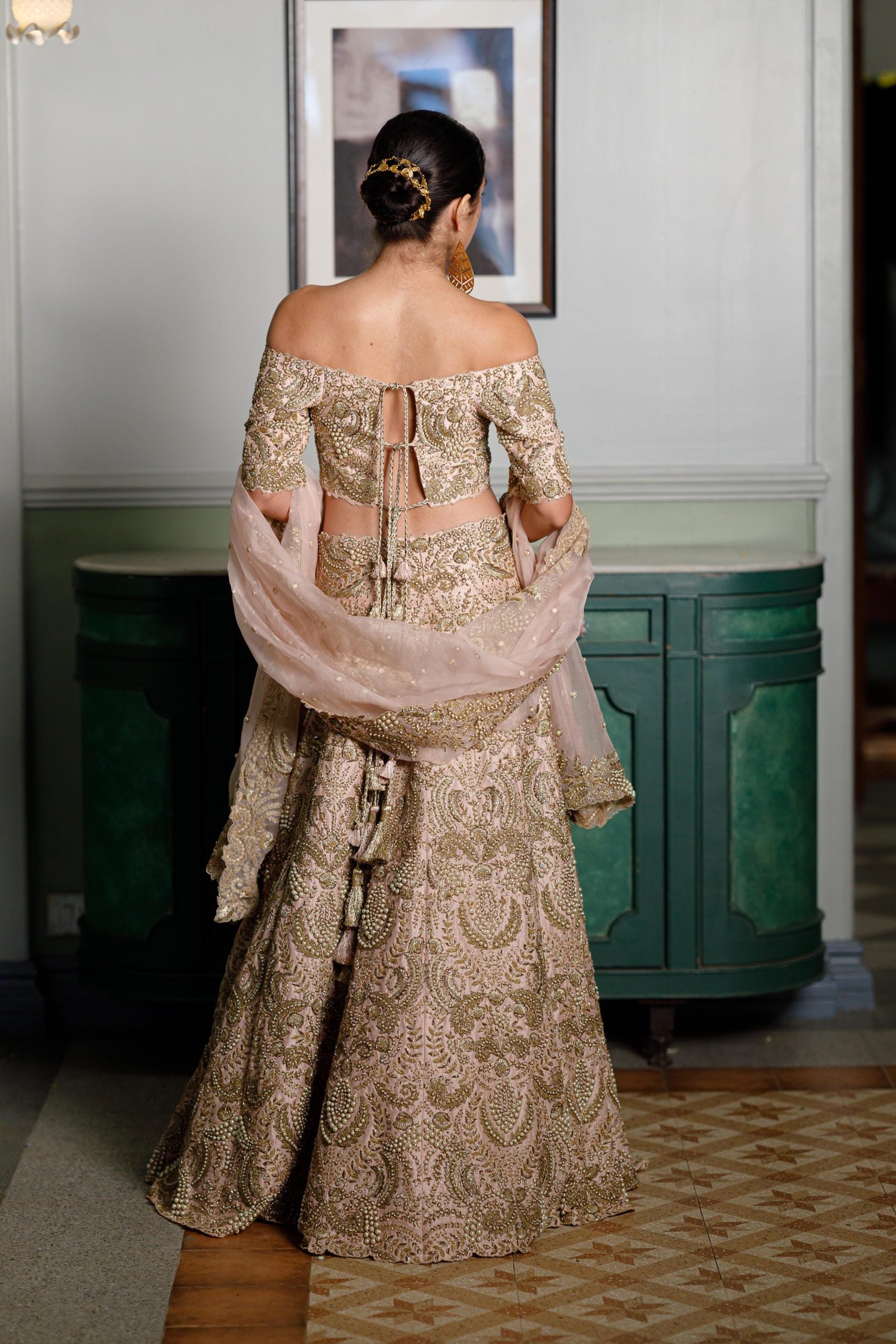 Aida Blush Embroidered Choli And Lehenga With Embroidered Dupatta