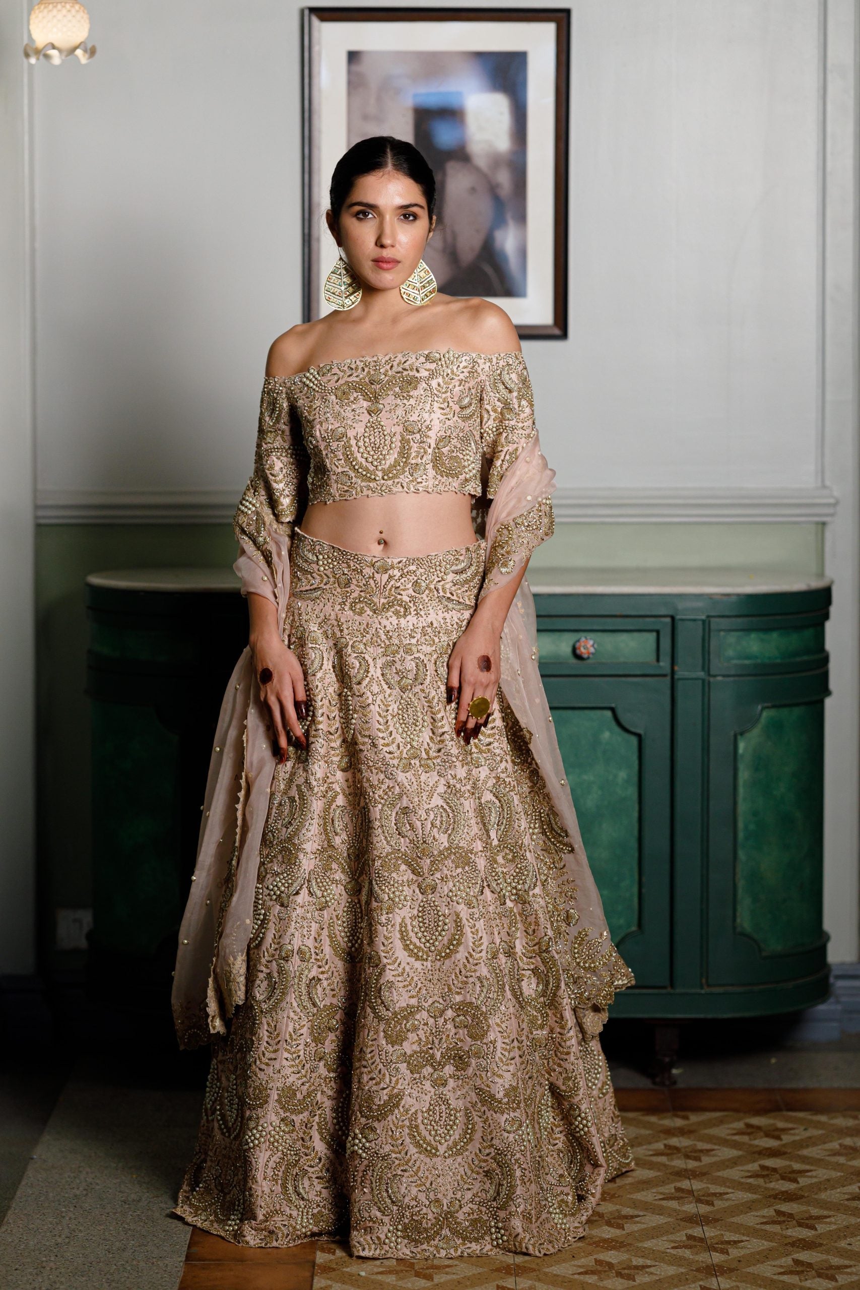 Aida Blush Embroidered Choli And Lehenga With Embroidered Dupatta