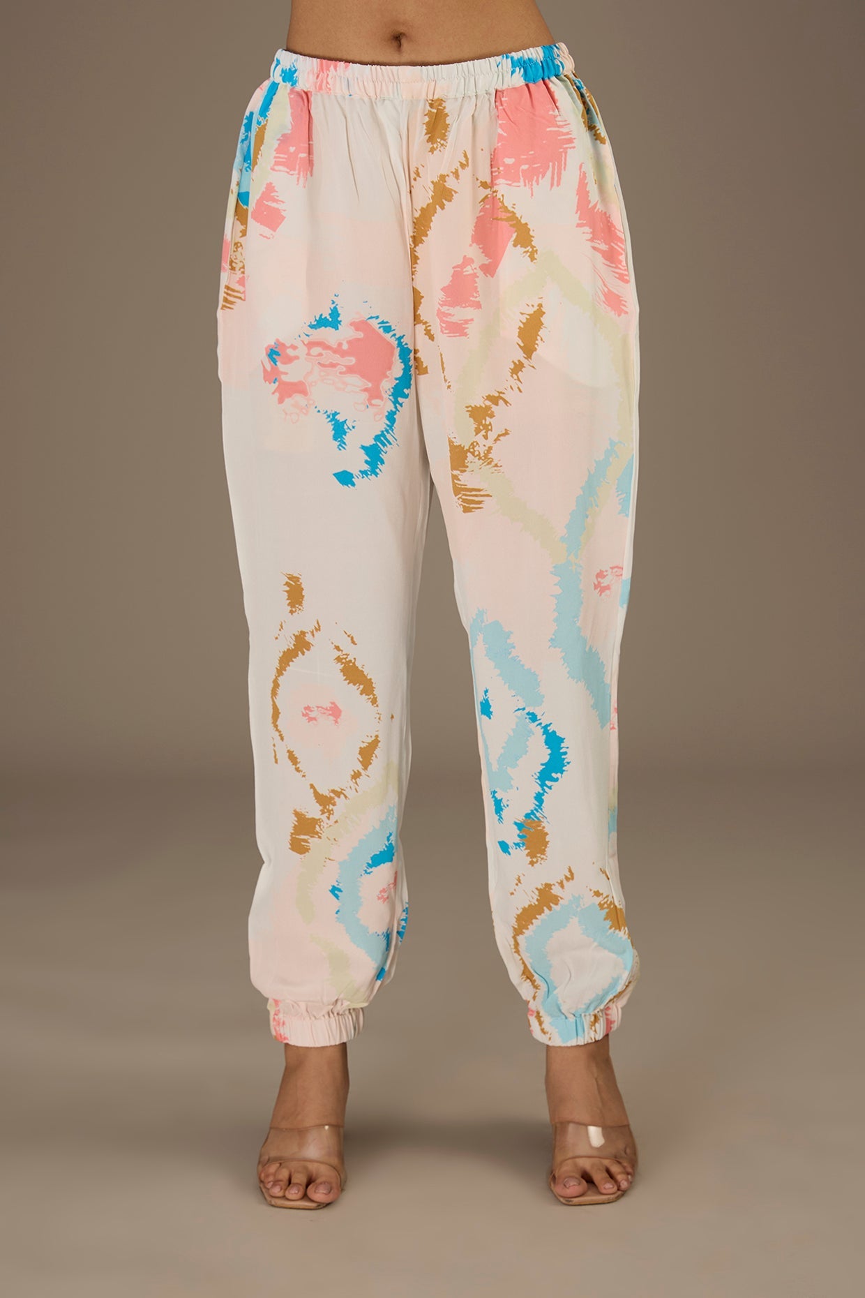 White Printed Top With Jogger Pant