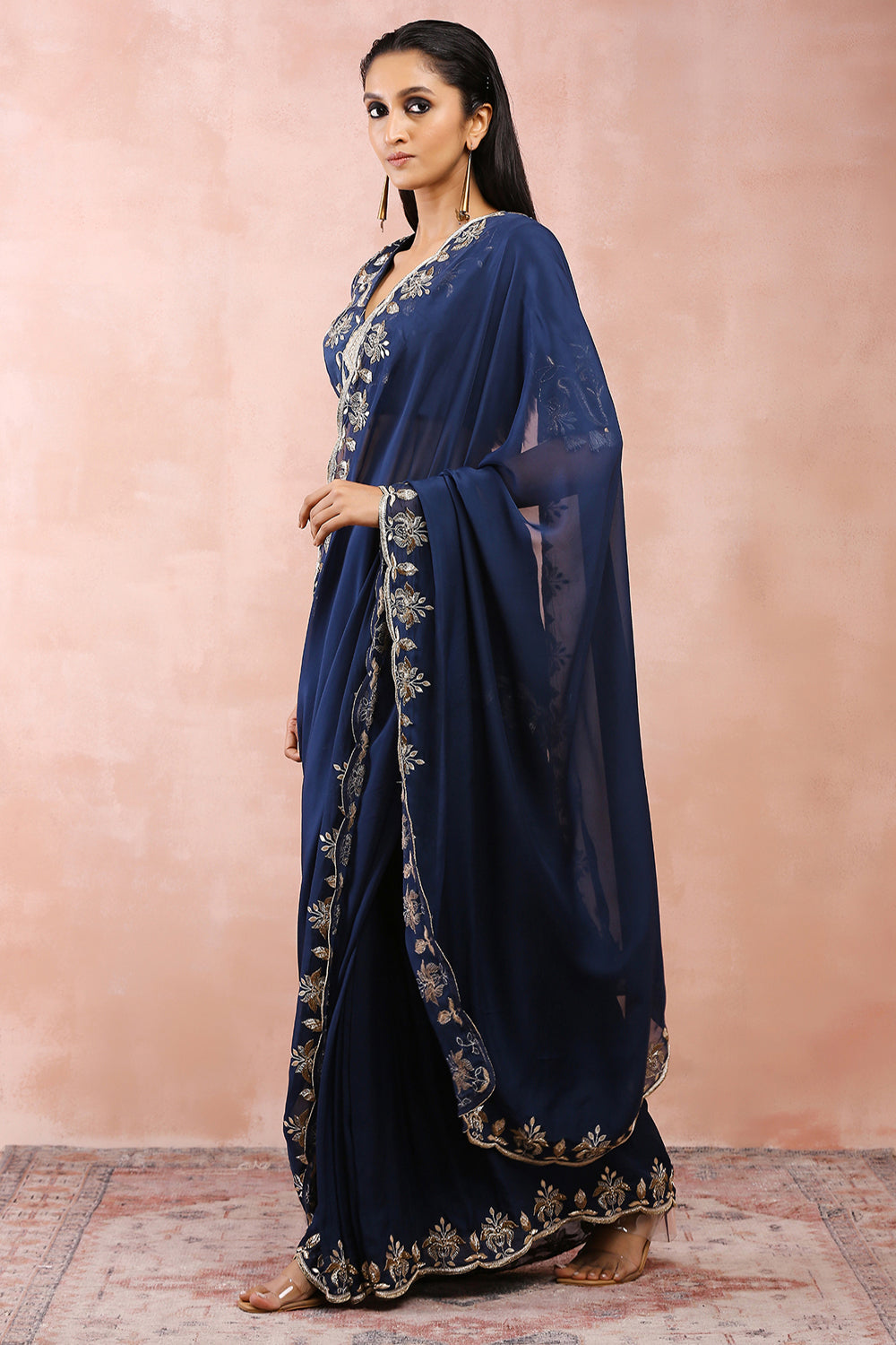 Navy Choli And Prestitched Saree