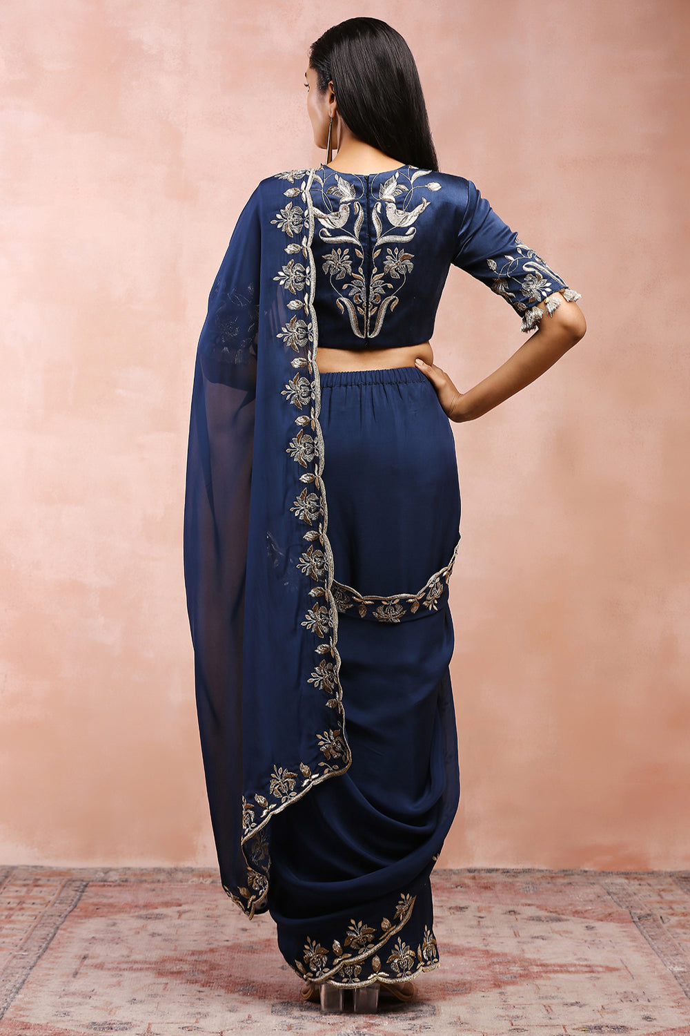 Navy Choli And Prestitched Saree