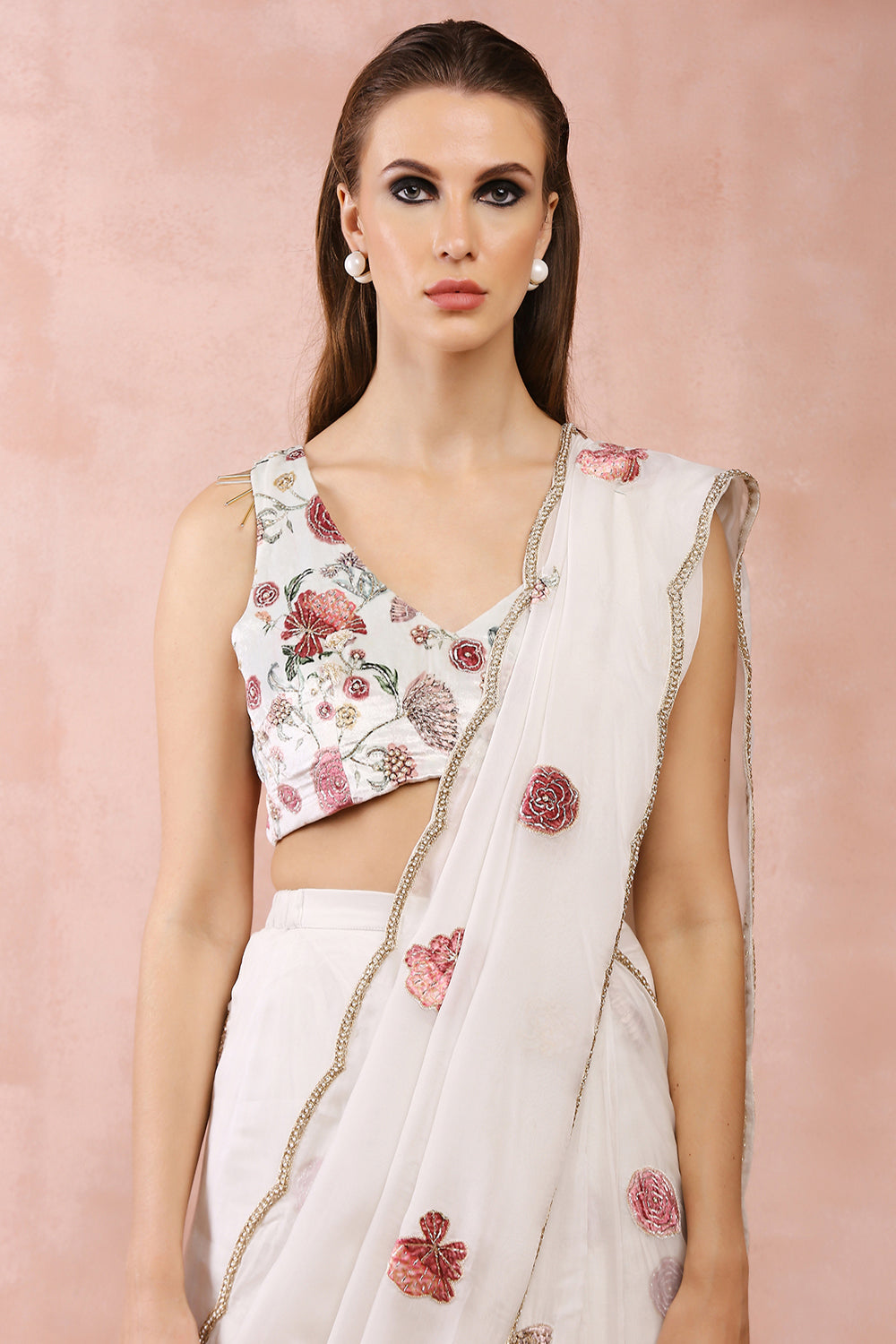 Off White Gulbagh Embroidered Choli With Pre-Stitched Saree