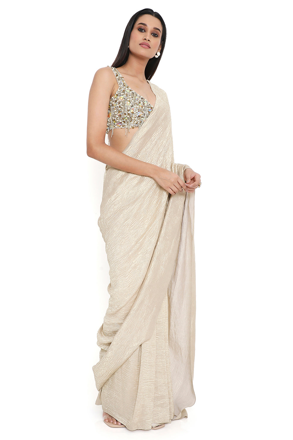 Off White Embroidered Choli With Saree