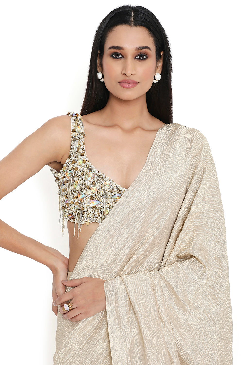 Off White Embroidered Choli With Saree