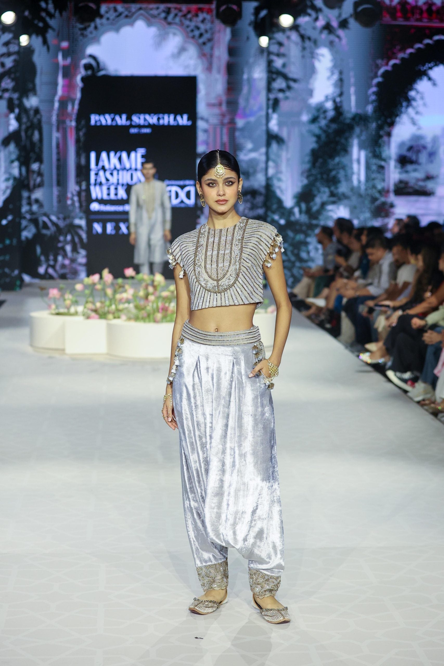 Qirat Grey Embroidered Boxy Choli With Grey Embroidered Low Crotch Pant