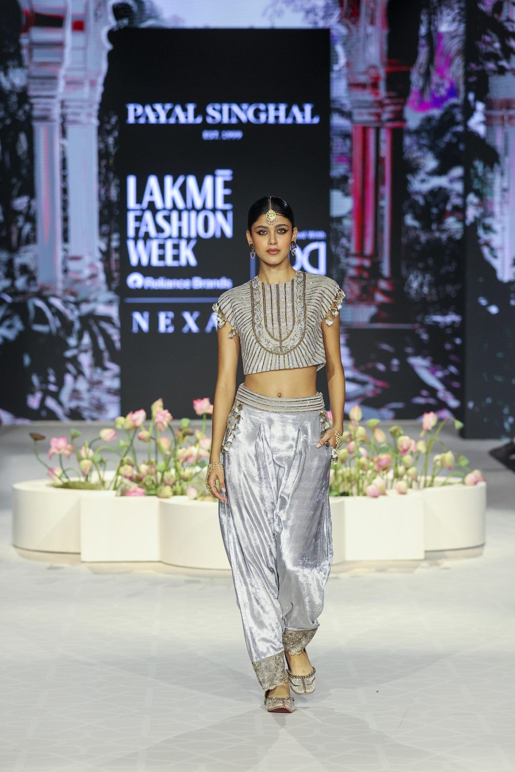 Qirat Grey Embroidered Boxy Choli With Grey Embroidered Low Crotch Pant