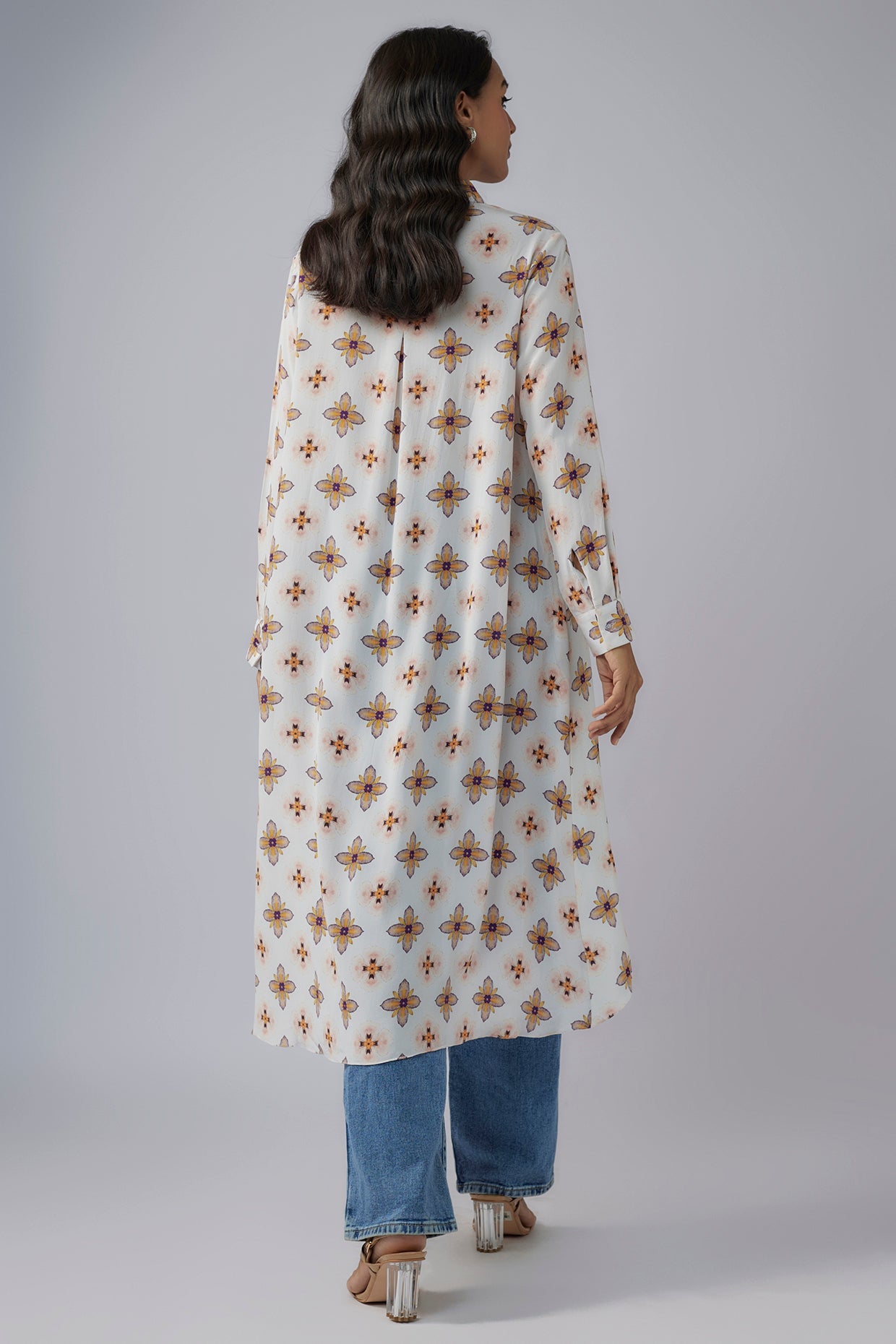 Ivory Printed Crepe High Low Tunic