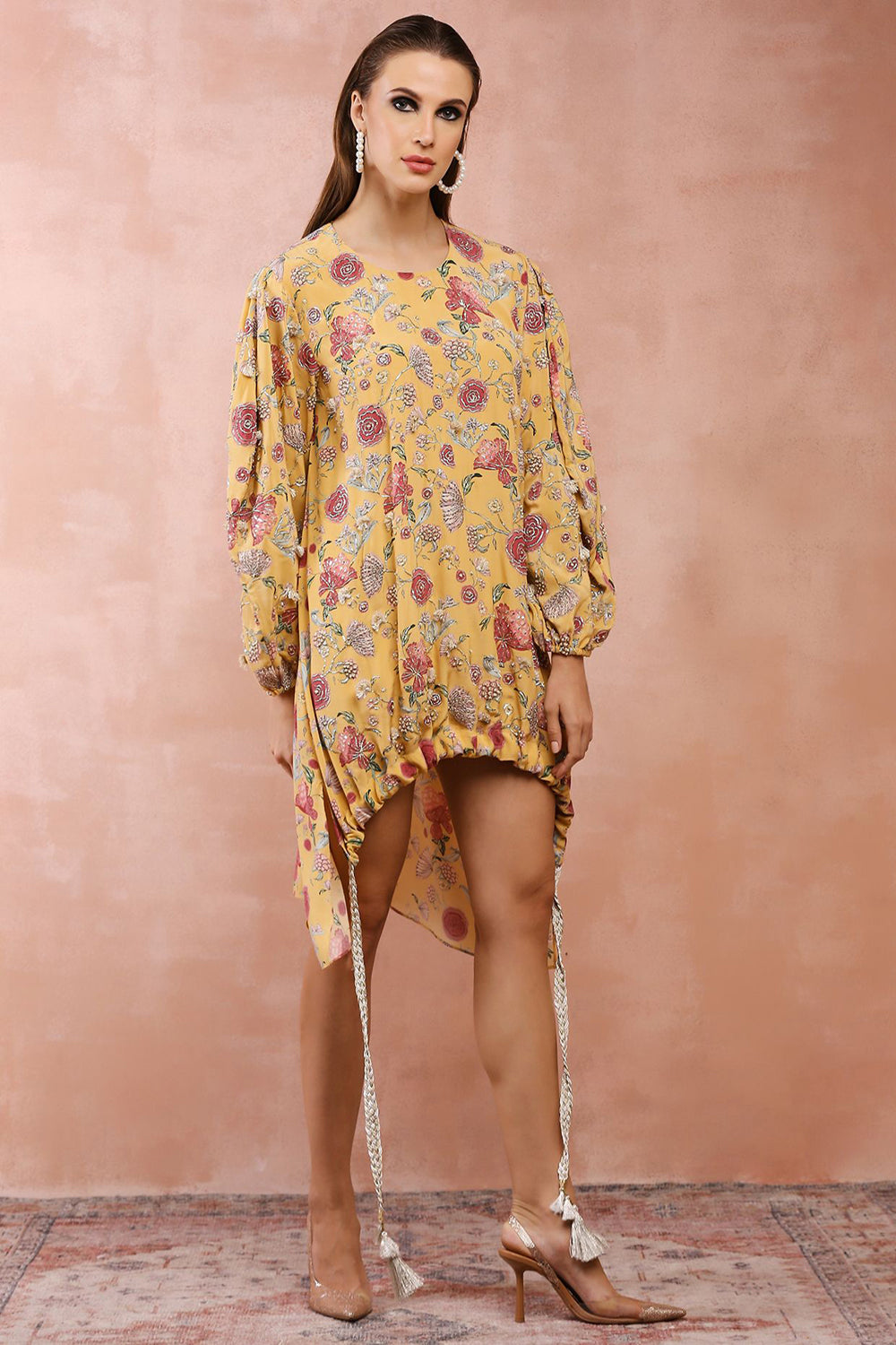 Mustard Gulbagh Print Front Embroidered Balloon Top