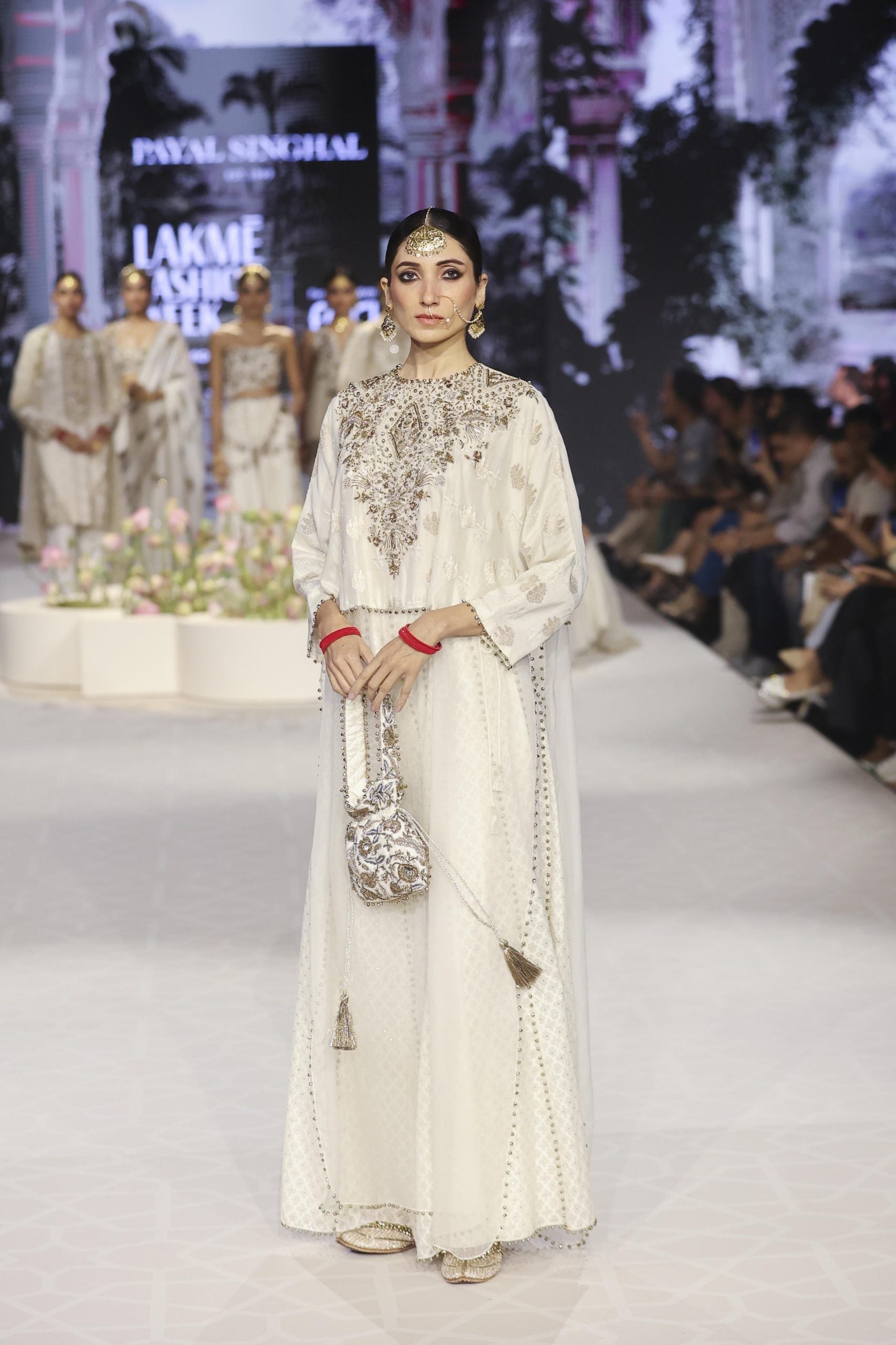 Roha Off White Anarkali Buta Embroidered Raneem Tunic With Sharara