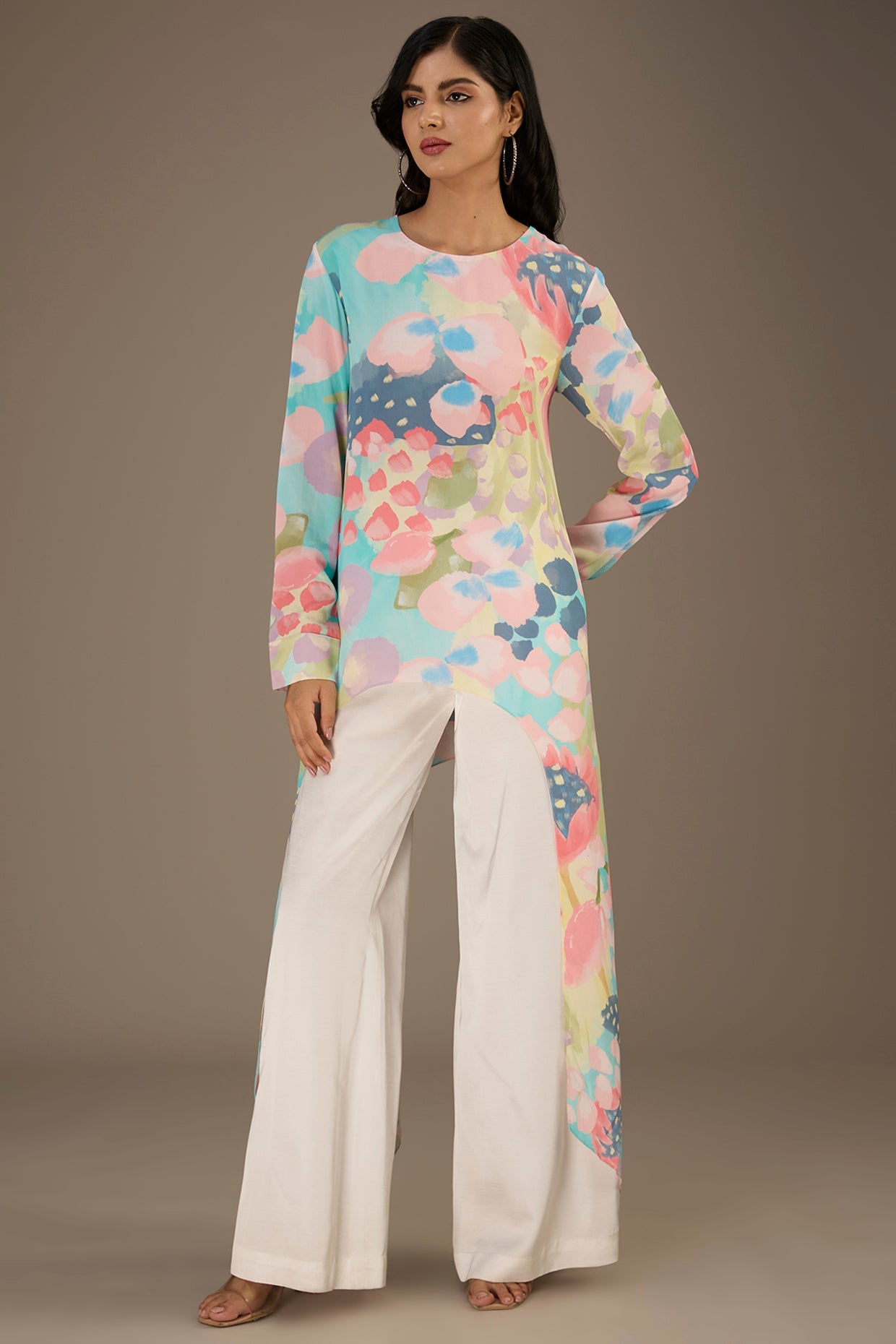 Euphoria Printed Crepe Tunic With Side Tail