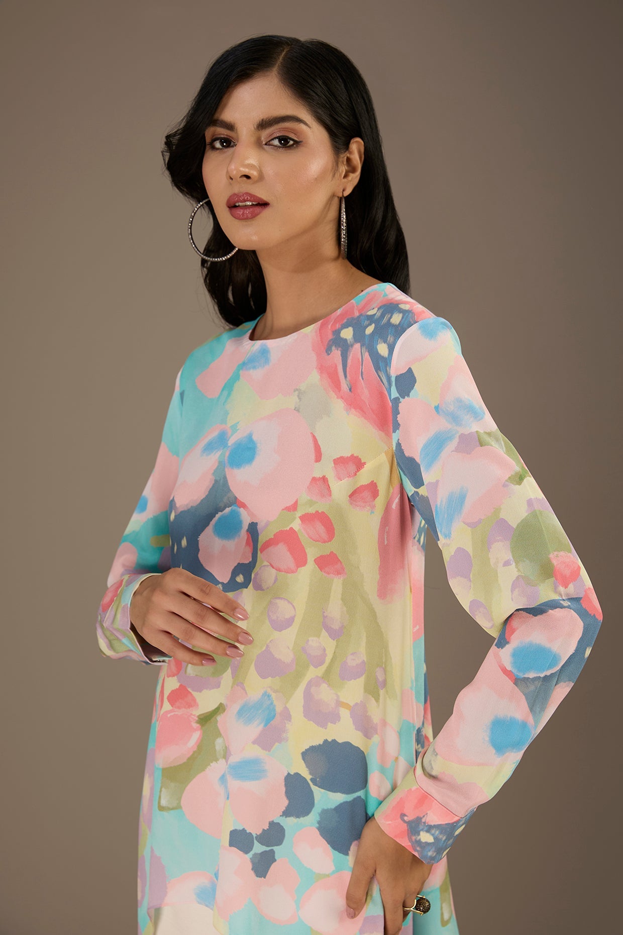 Euphoria Printed Crepe Tunic With Side Tail