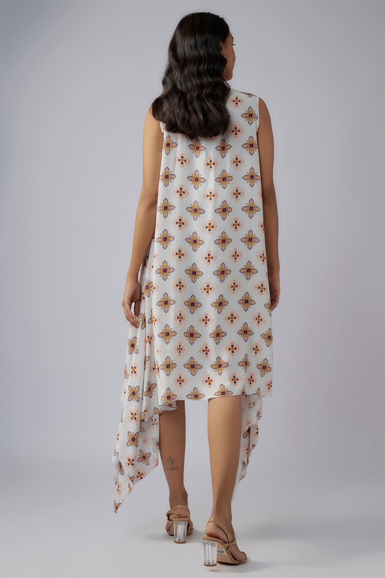 Ivory Printed Crepe Side Tail Tunic