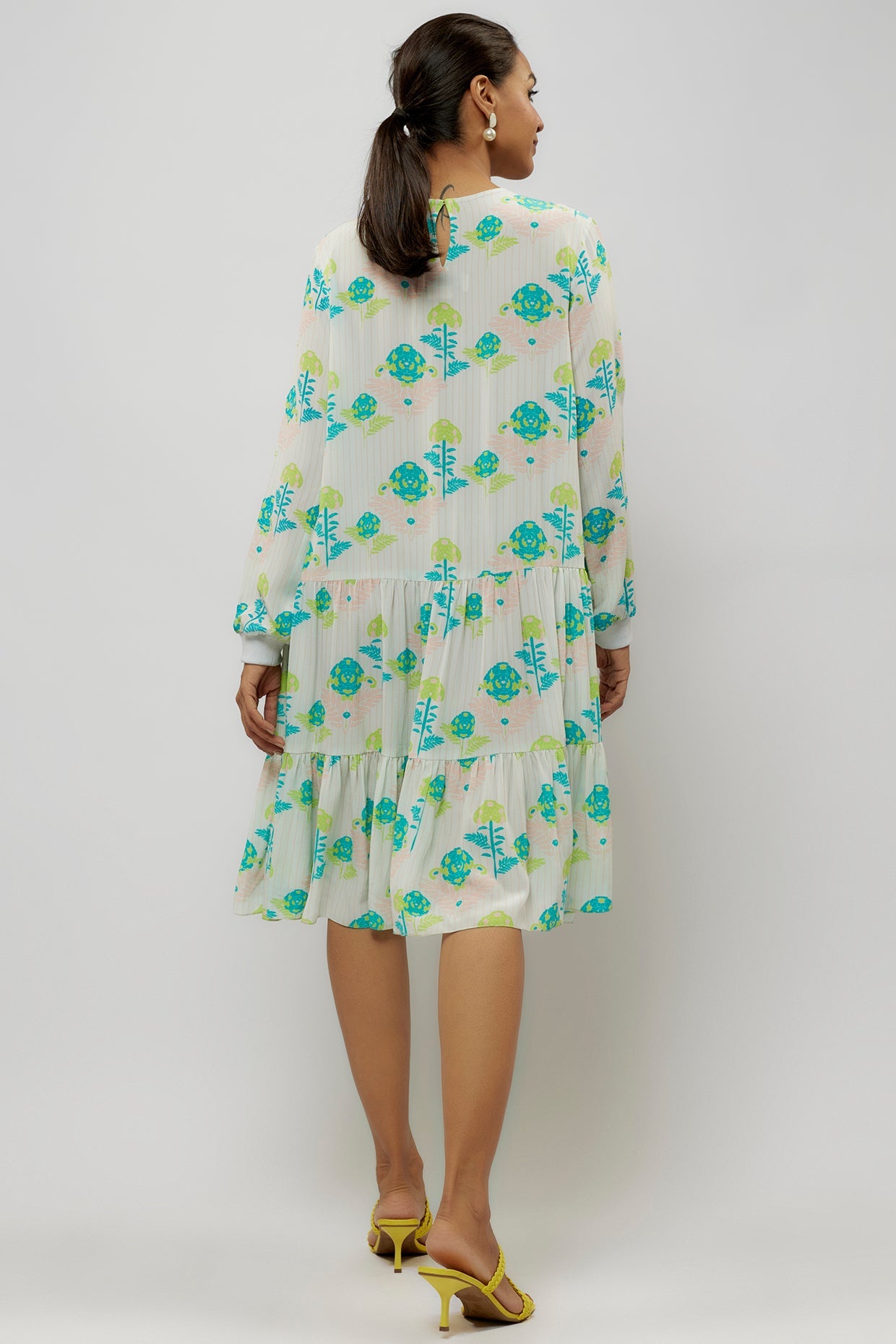 Teal Printed Crepe Frill Hem Tunic