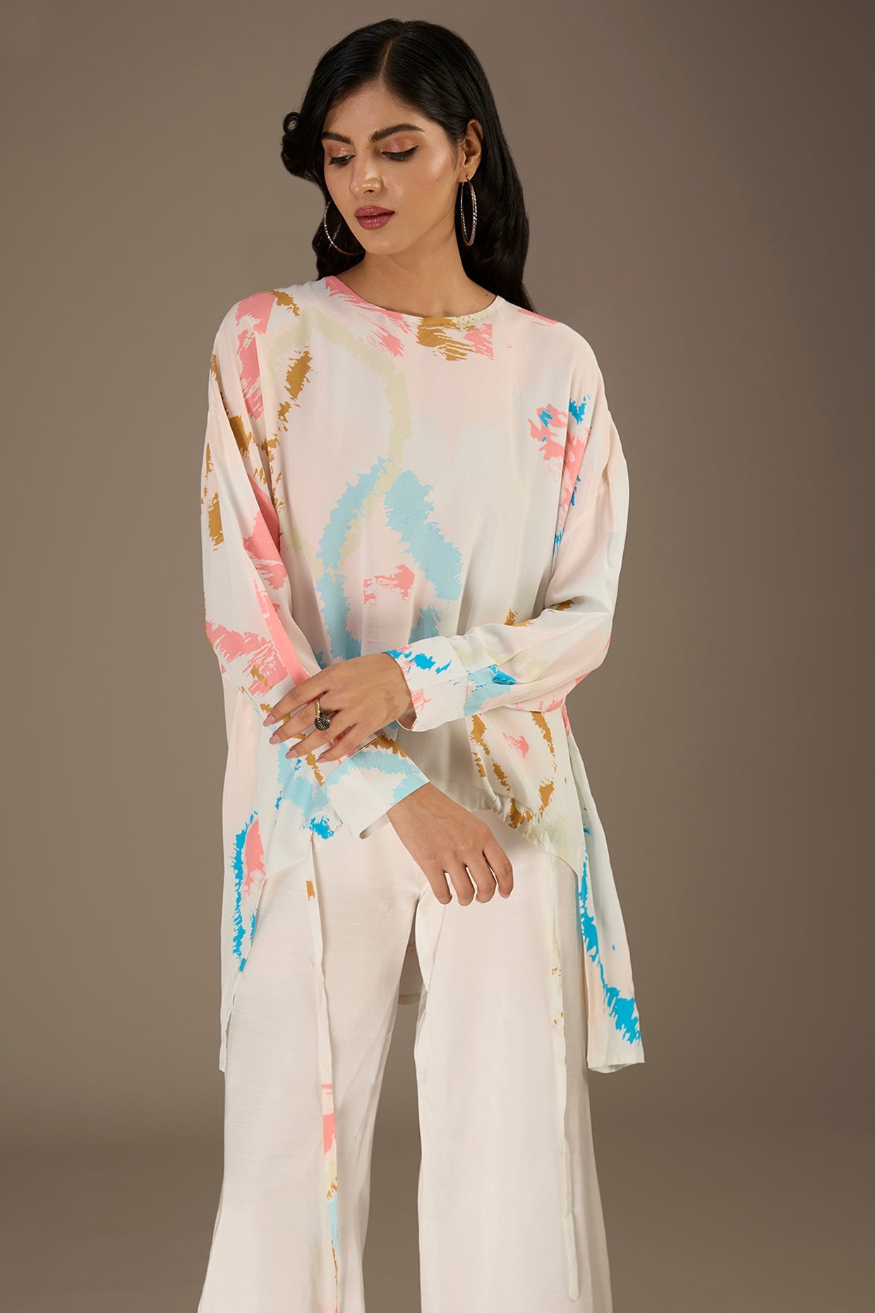 White Printed Crepe Tunic