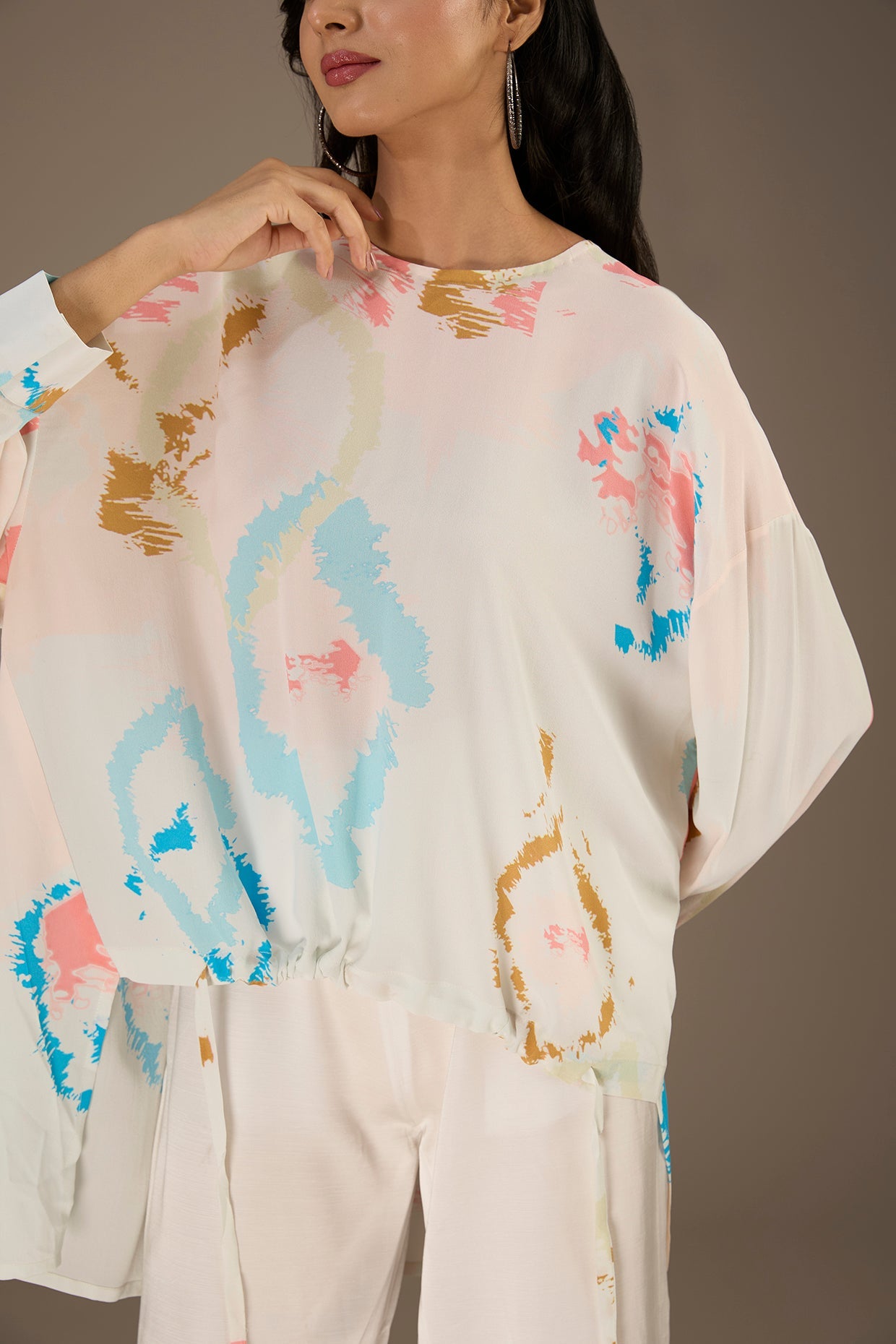 White Printed Crepe Tunic