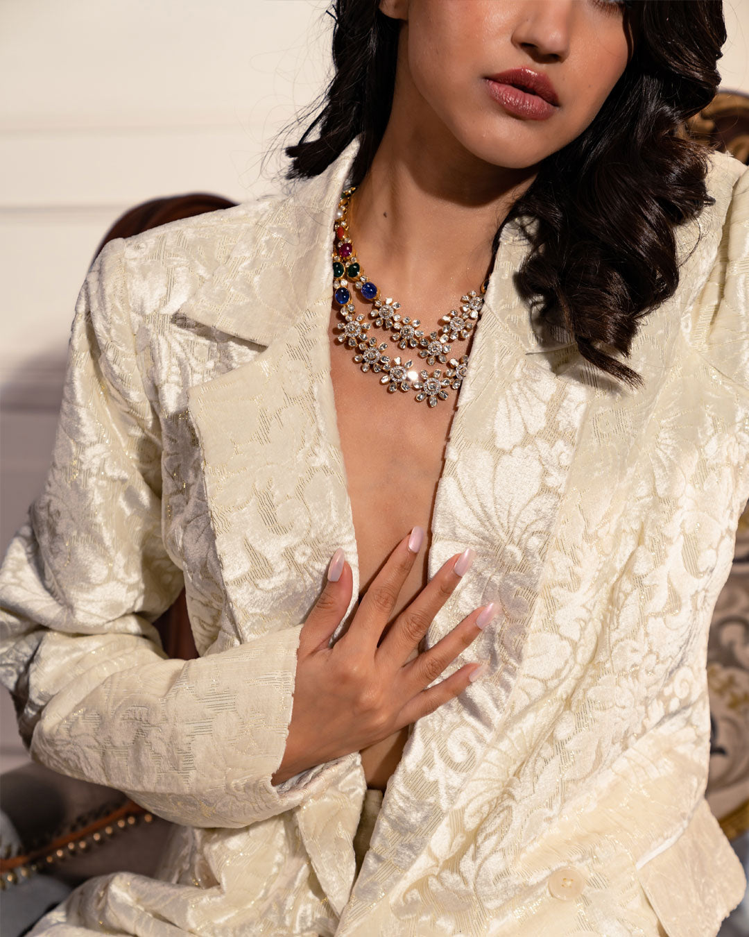 Parisian Dream White Velvet Pantsuit - Elegant Luxury Evening Wear