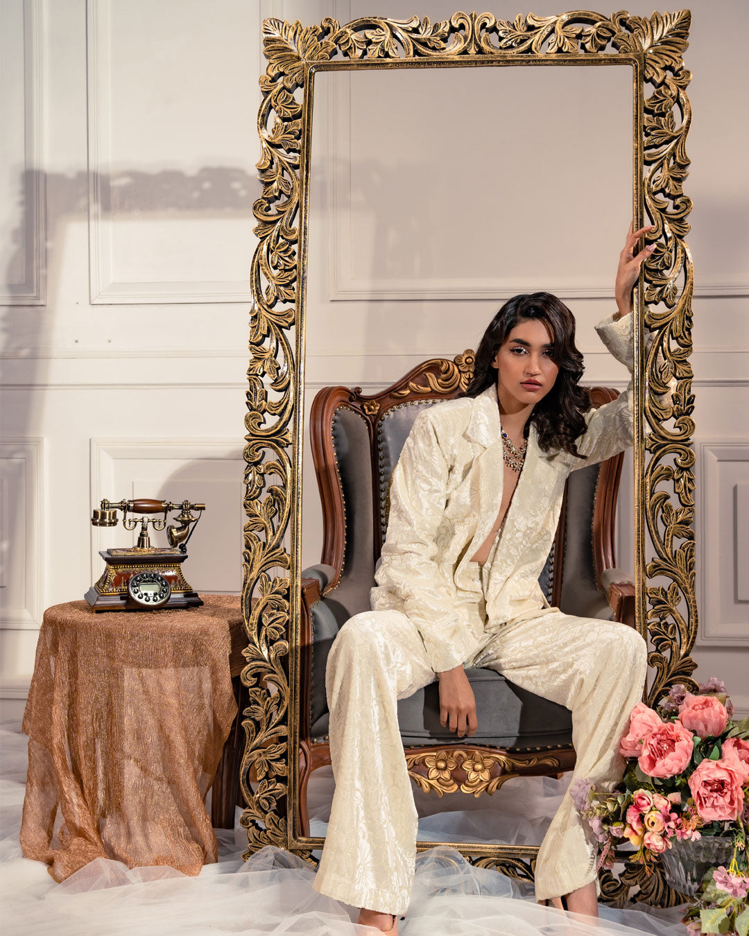 Parisian Dream White Velvet Pantsuit - Elegant Luxury Evening Wear
