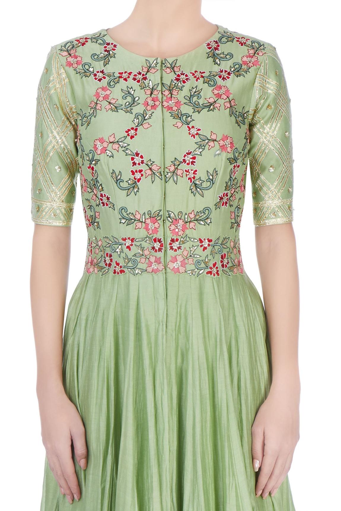 Pastel Green Embroidered Anarkali Dress