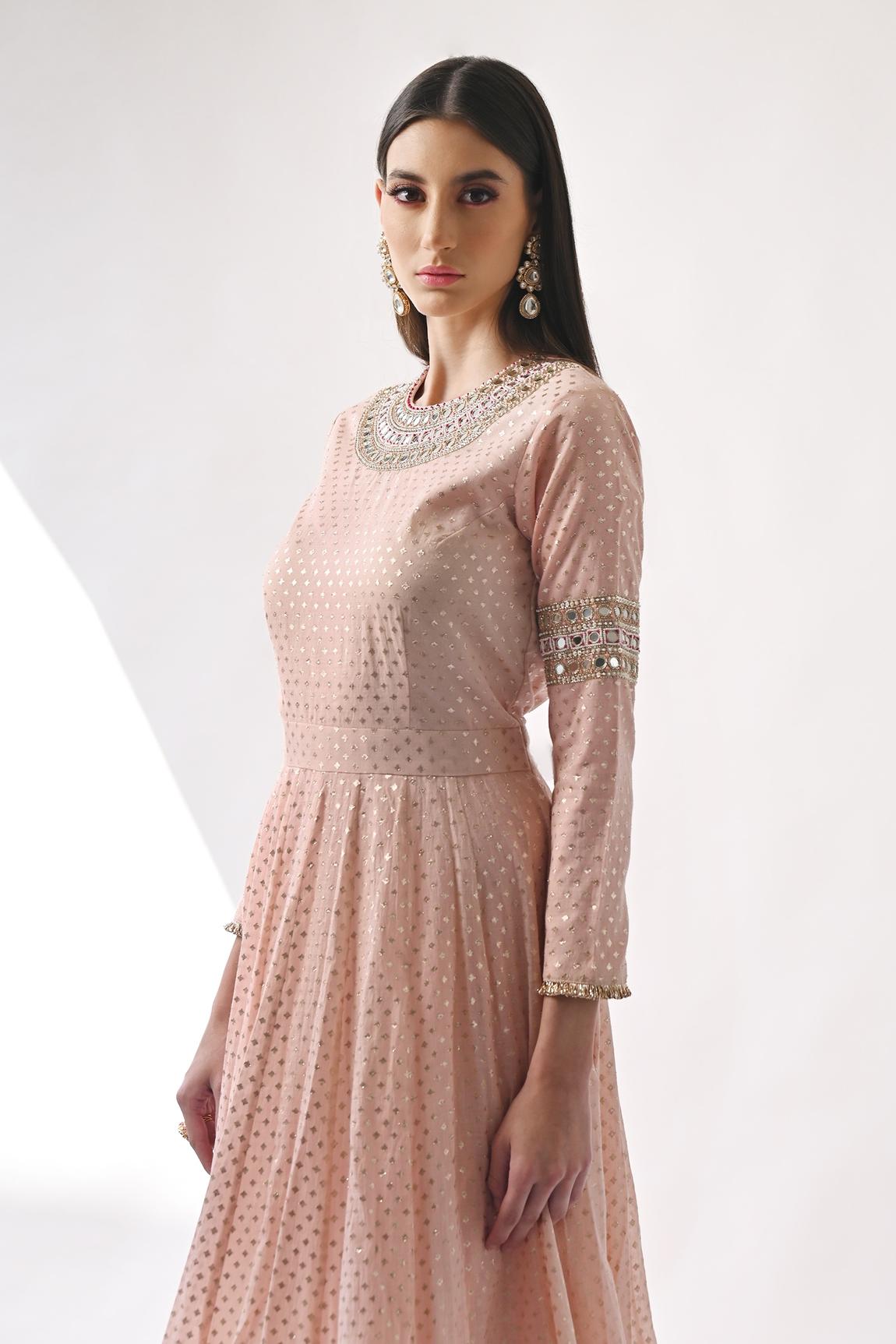 Peach Chanderi Silk Anarkali Set