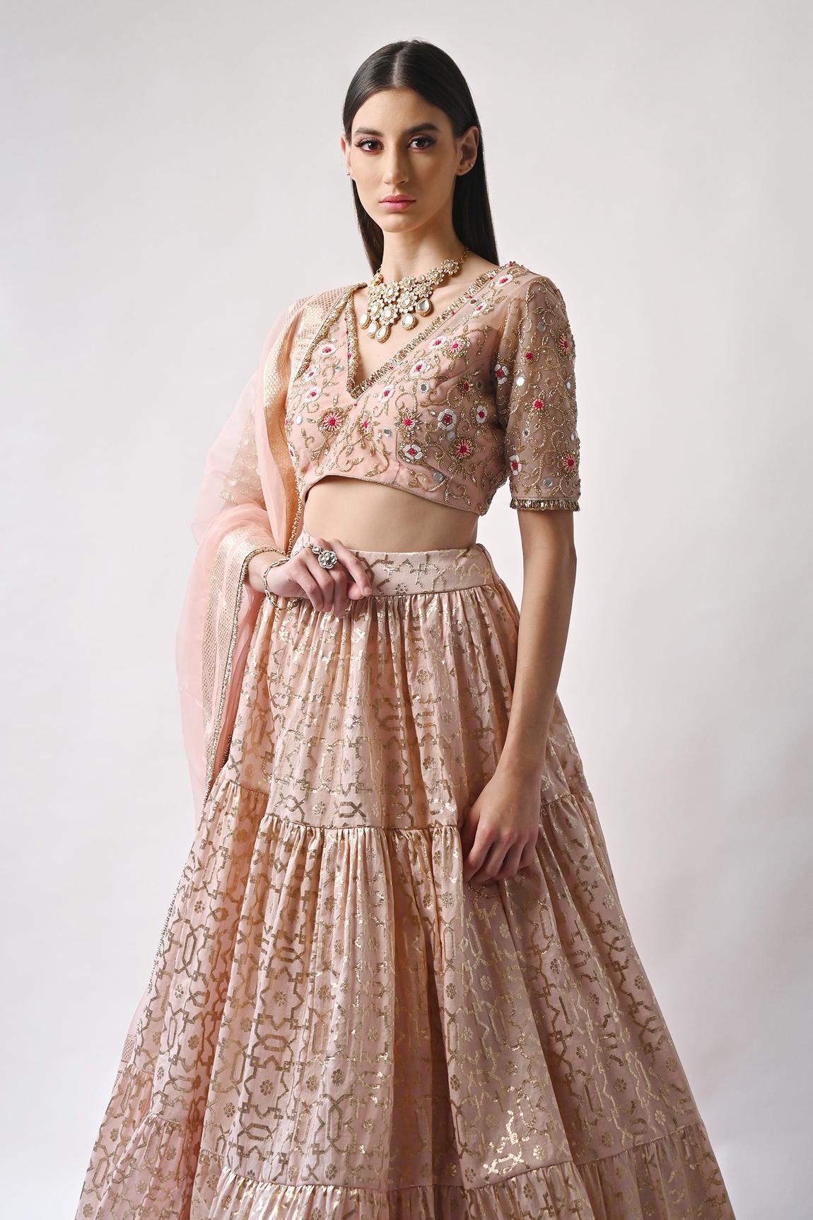 Peach Chanderi Silk Lehenga Set