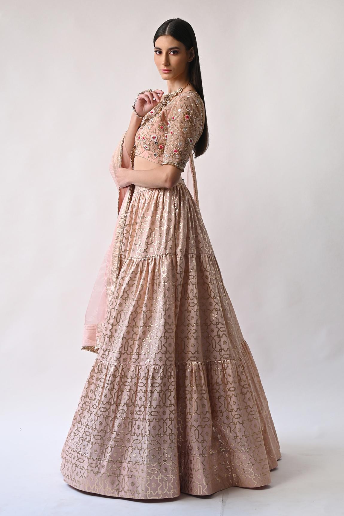 Peach Chanderi Silk Lehenga Set