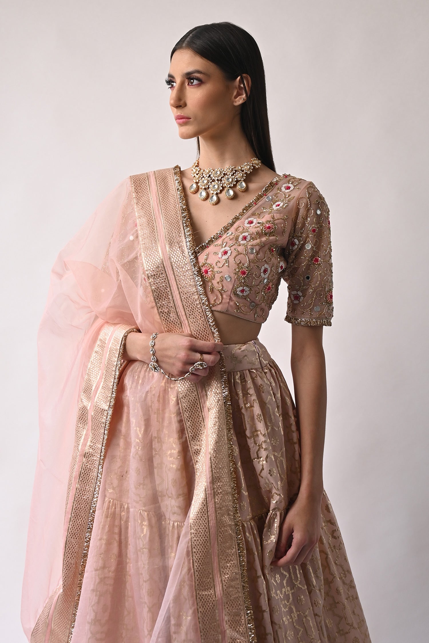 Peach Chanderi Silk Lehenga Set