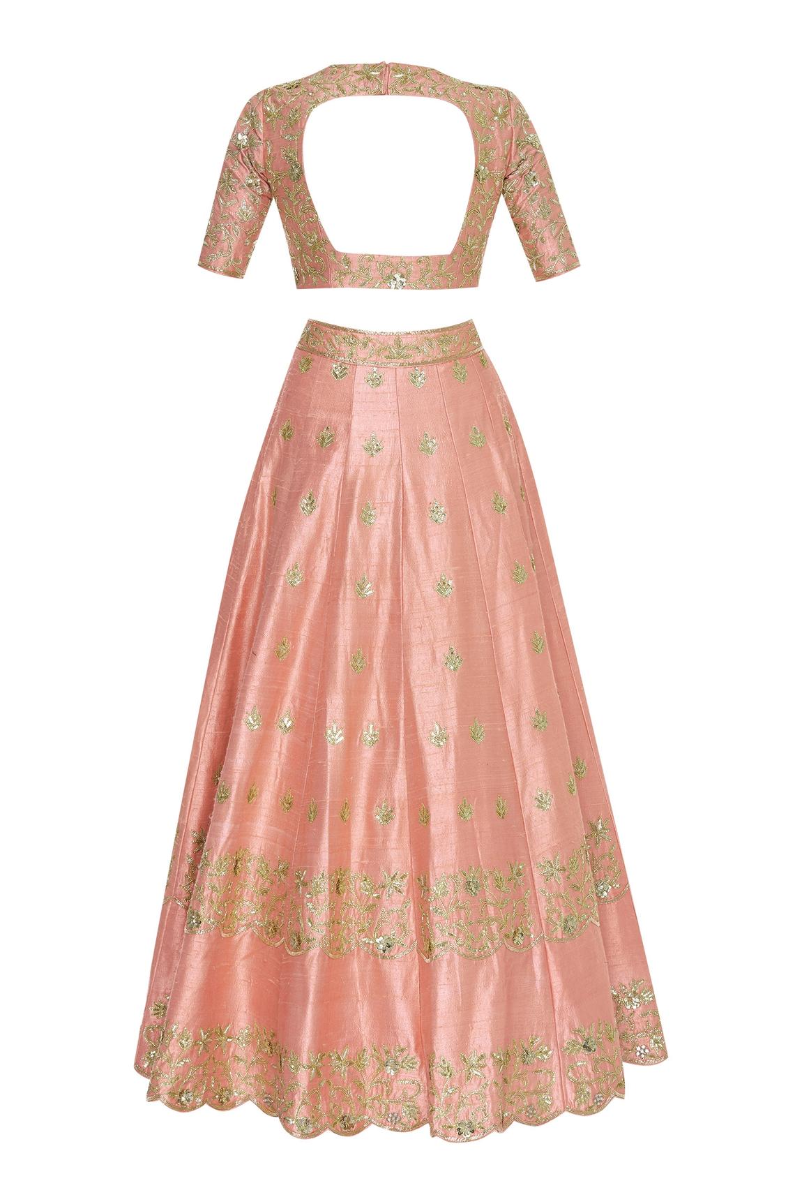 Peach Gota And Mirror Embroidered Lehenga Set