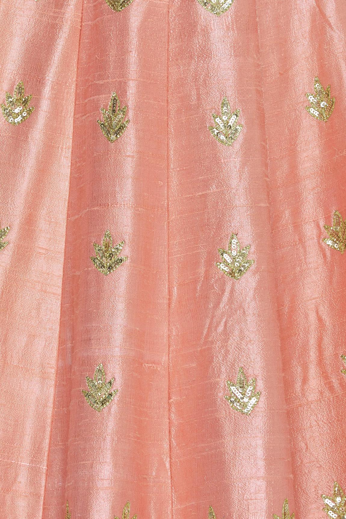 Peach Gota And Mirror Embroidered Lehenga Set