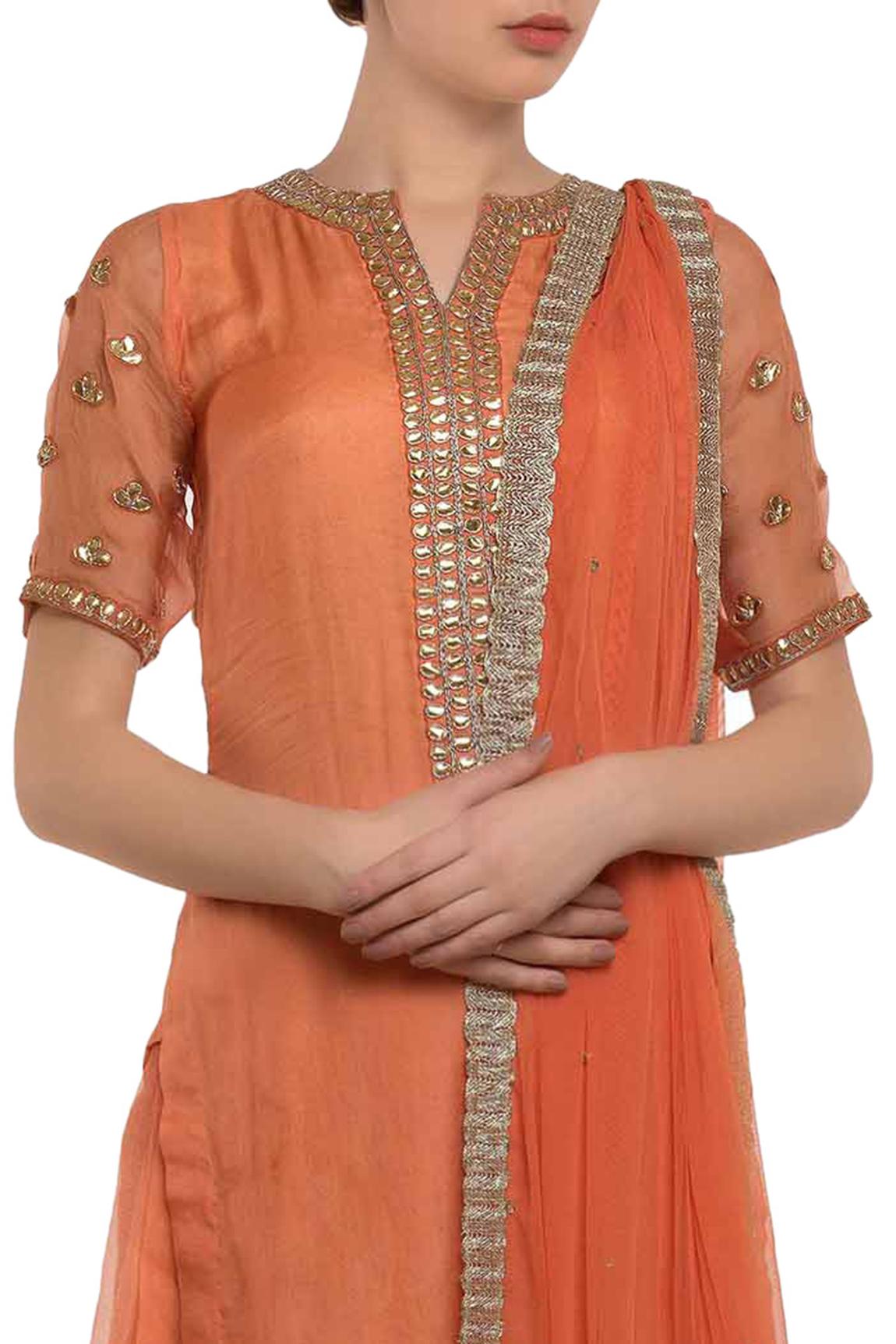 Peach Gota Patti Kurta Set