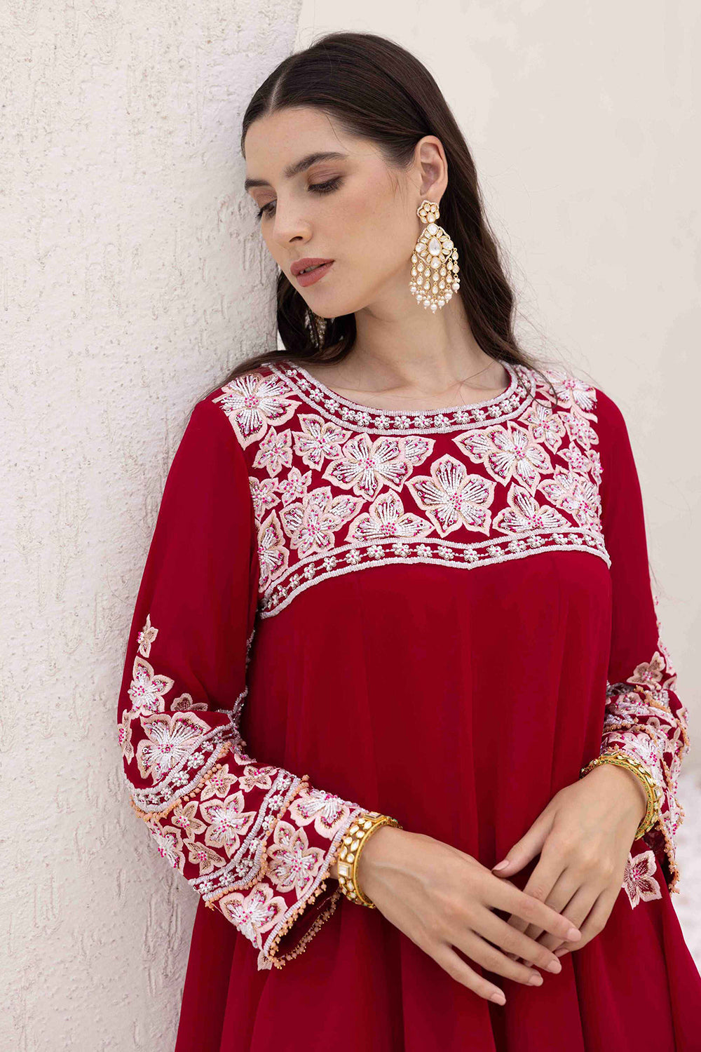 Plum Georgette Peplum Short Kurta with Flared Sharara Set