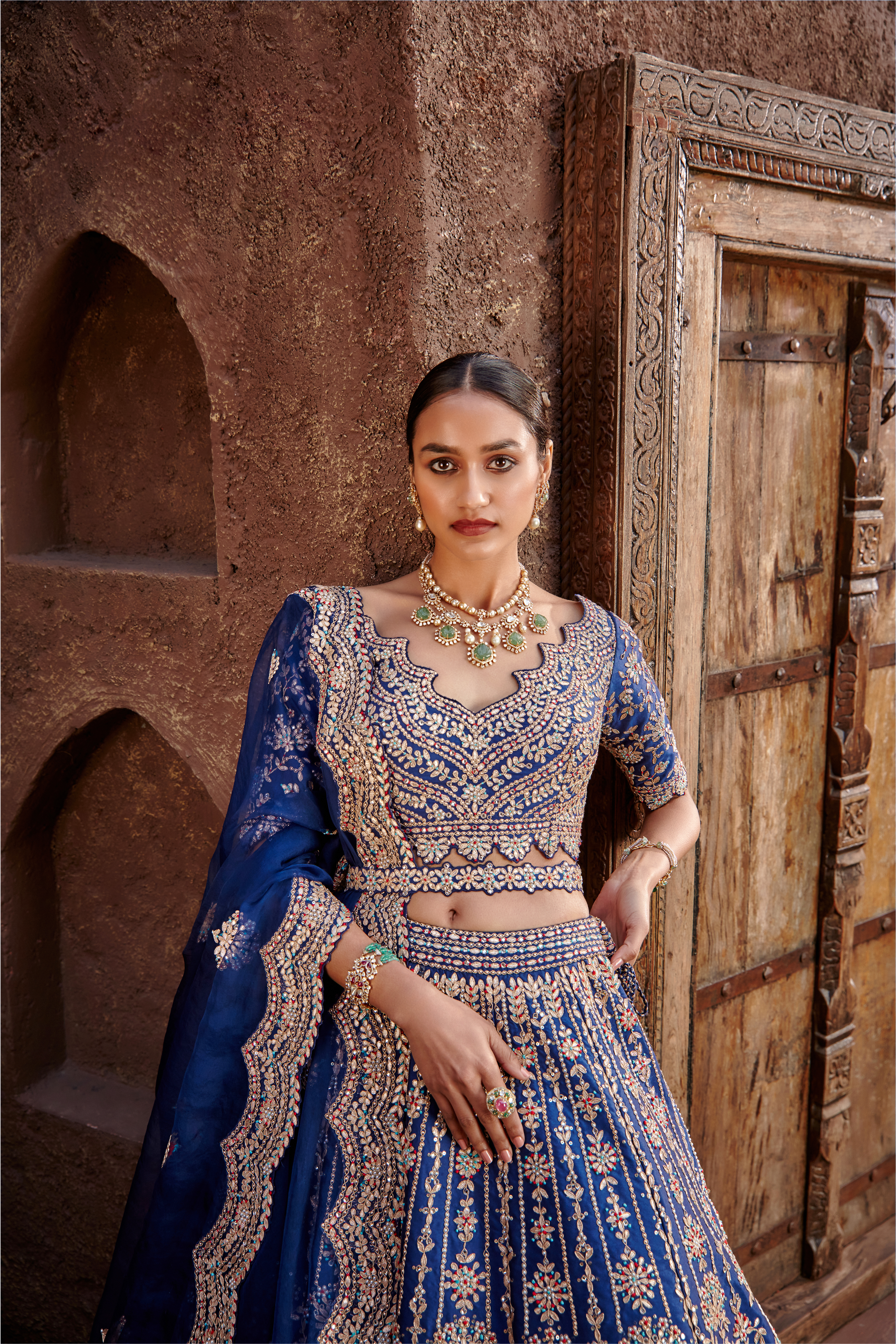 Midnight Blue Taffeta Lehenga with Gota Work for Weddings